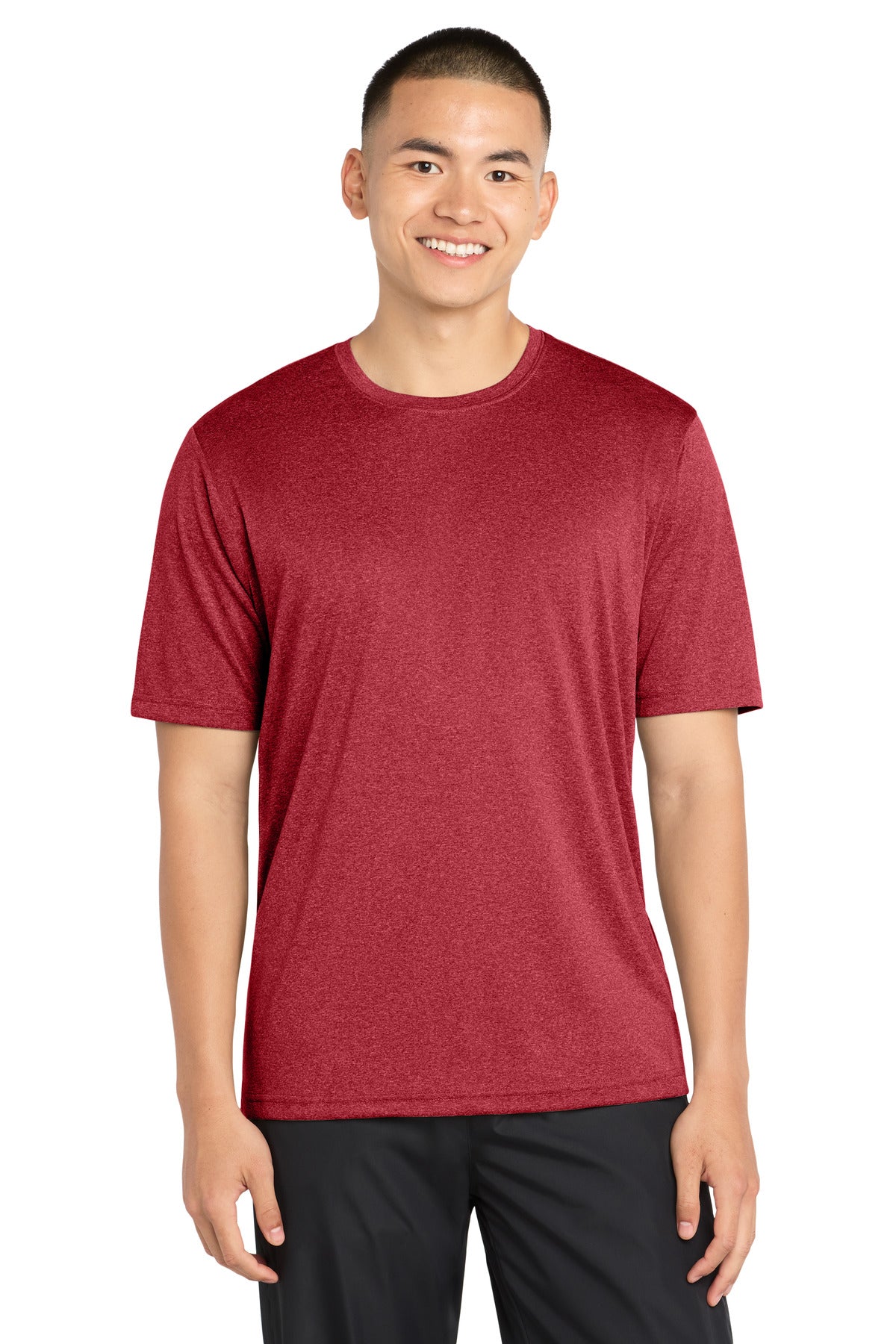 Custom logo Sport-Tek® Heather Contender™ Tee. ST360 in Scarlet Heather