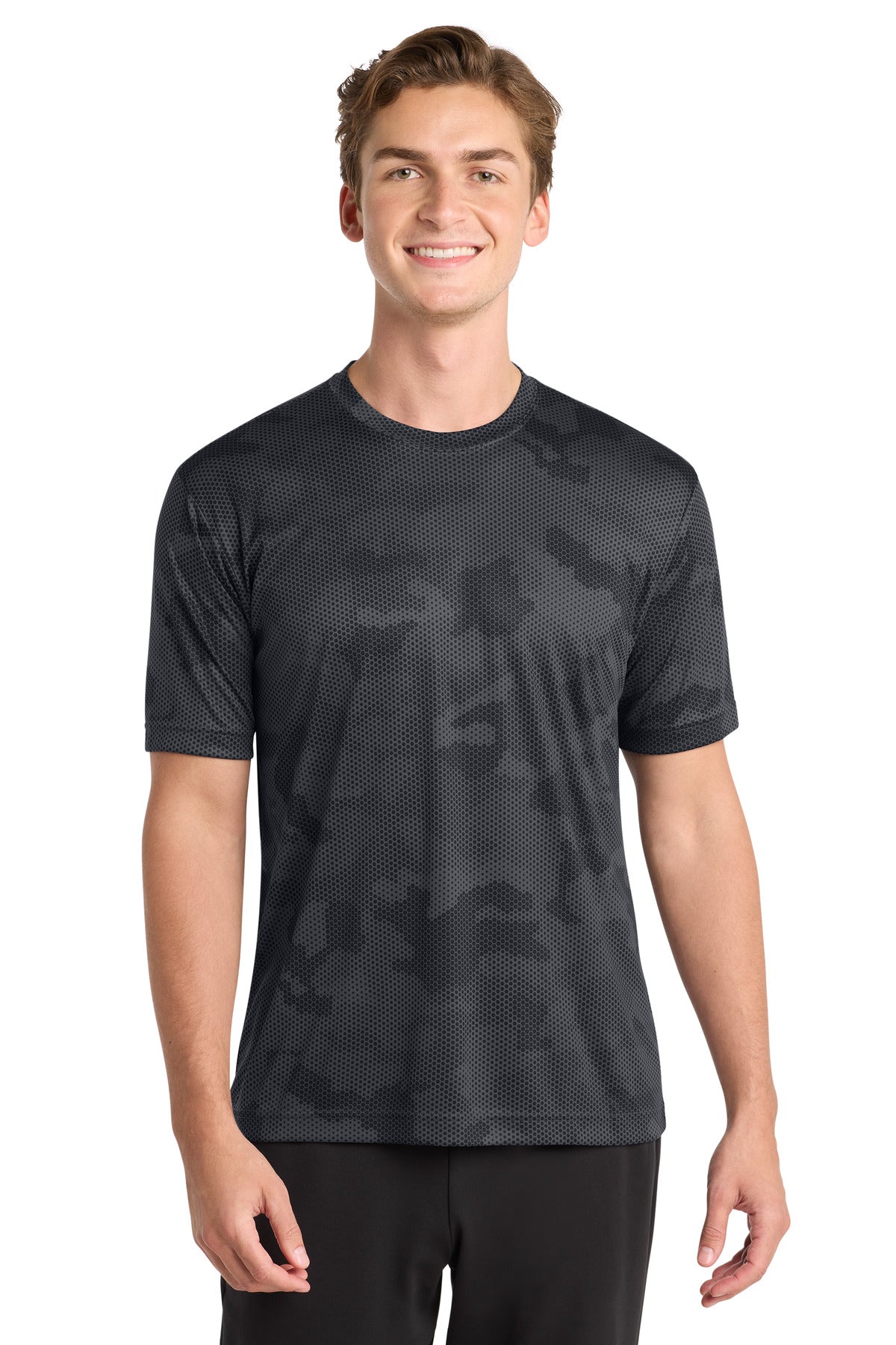Custom logo Sport-Tek® CamoHex Tee. ST370 in Iron Grey