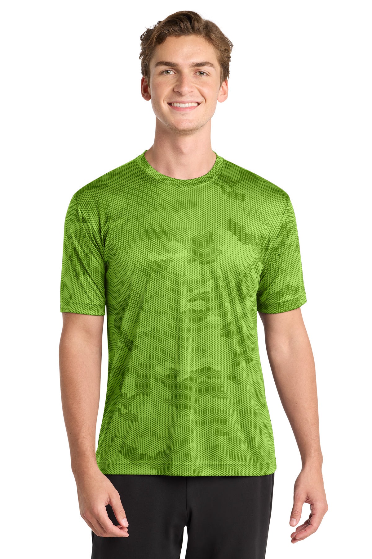 Custom logo Sport-Tek® CamoHex Tee. ST370 in Lime Shock