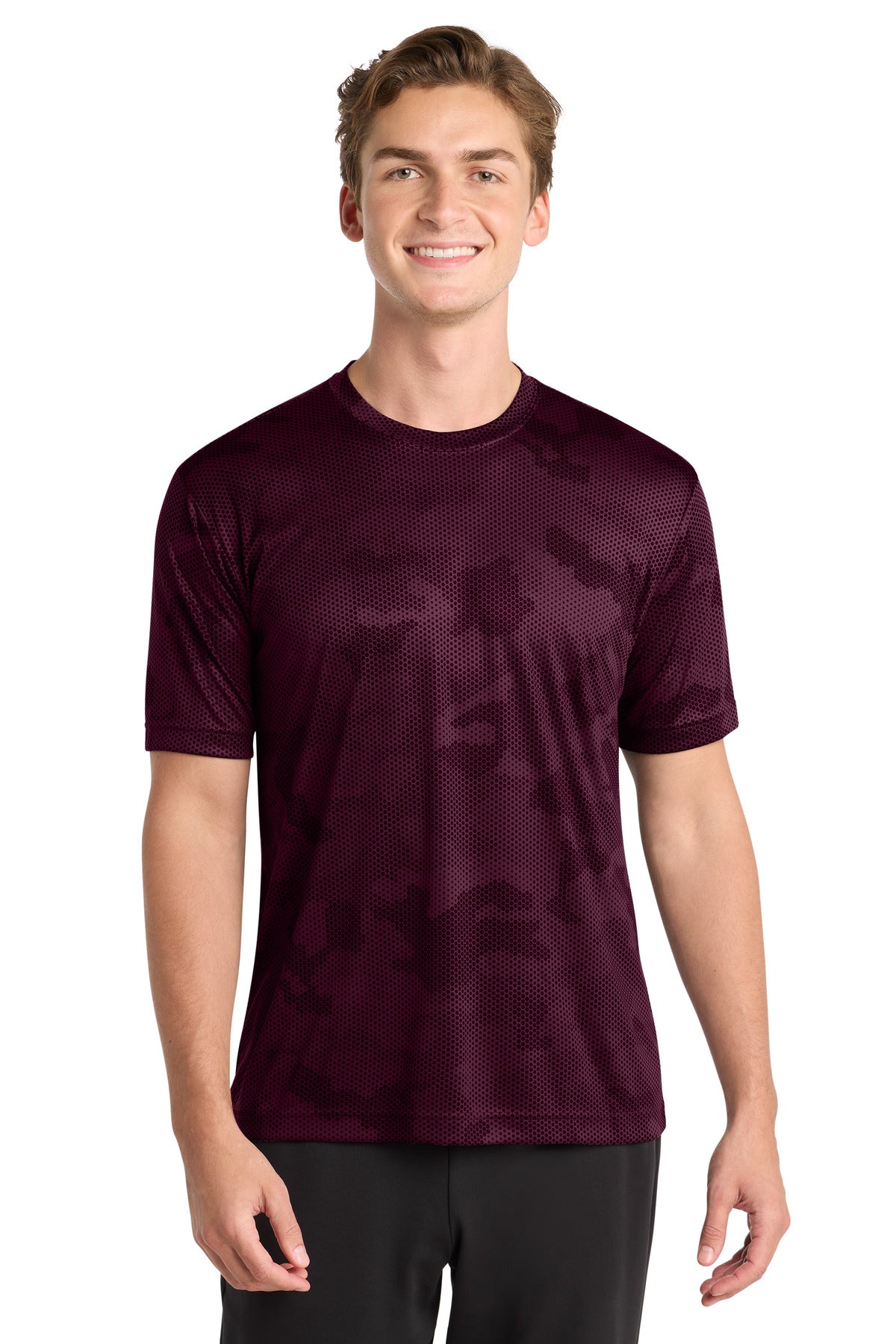 Custom logo Sport-Tek® CamoHex Tee. ST370 in Maroon