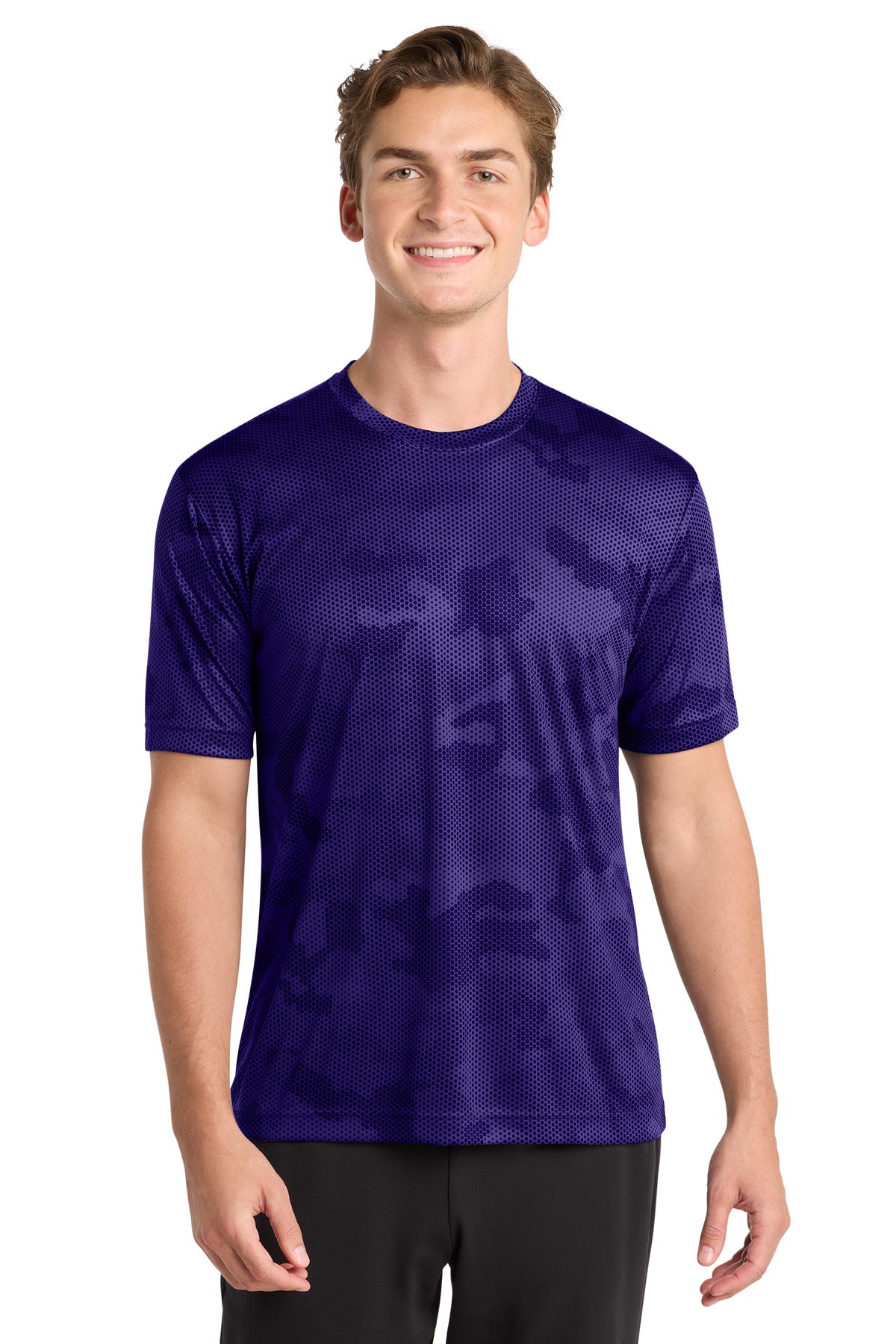 Custom logo Sport-Tek® CamoHex Tee. ST370 in Purple