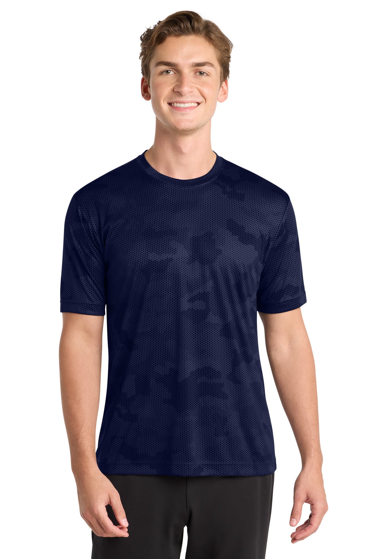 Custom logo Sport-Tek® CamoHex Tee. ST370 in True Navy