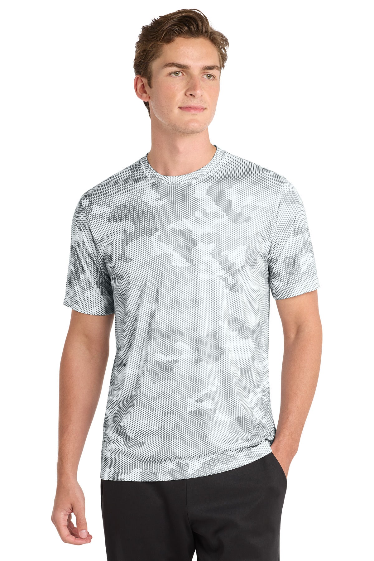 Custom logo Sport-Tek® CamoHex Tee. ST370 in White