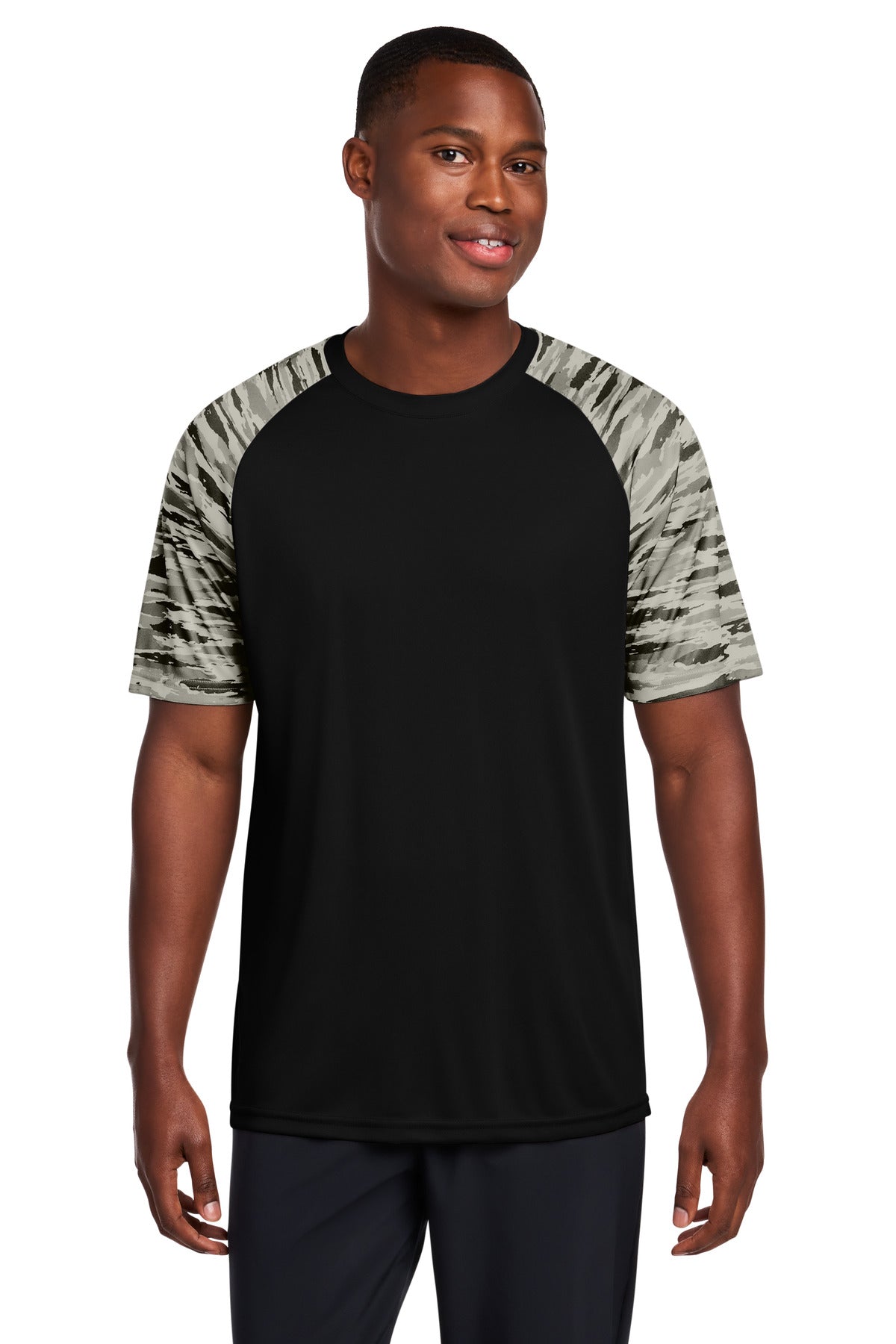 Custom logo Sport-Tek® Drift Camo Colorblock Tee ST376 in Black