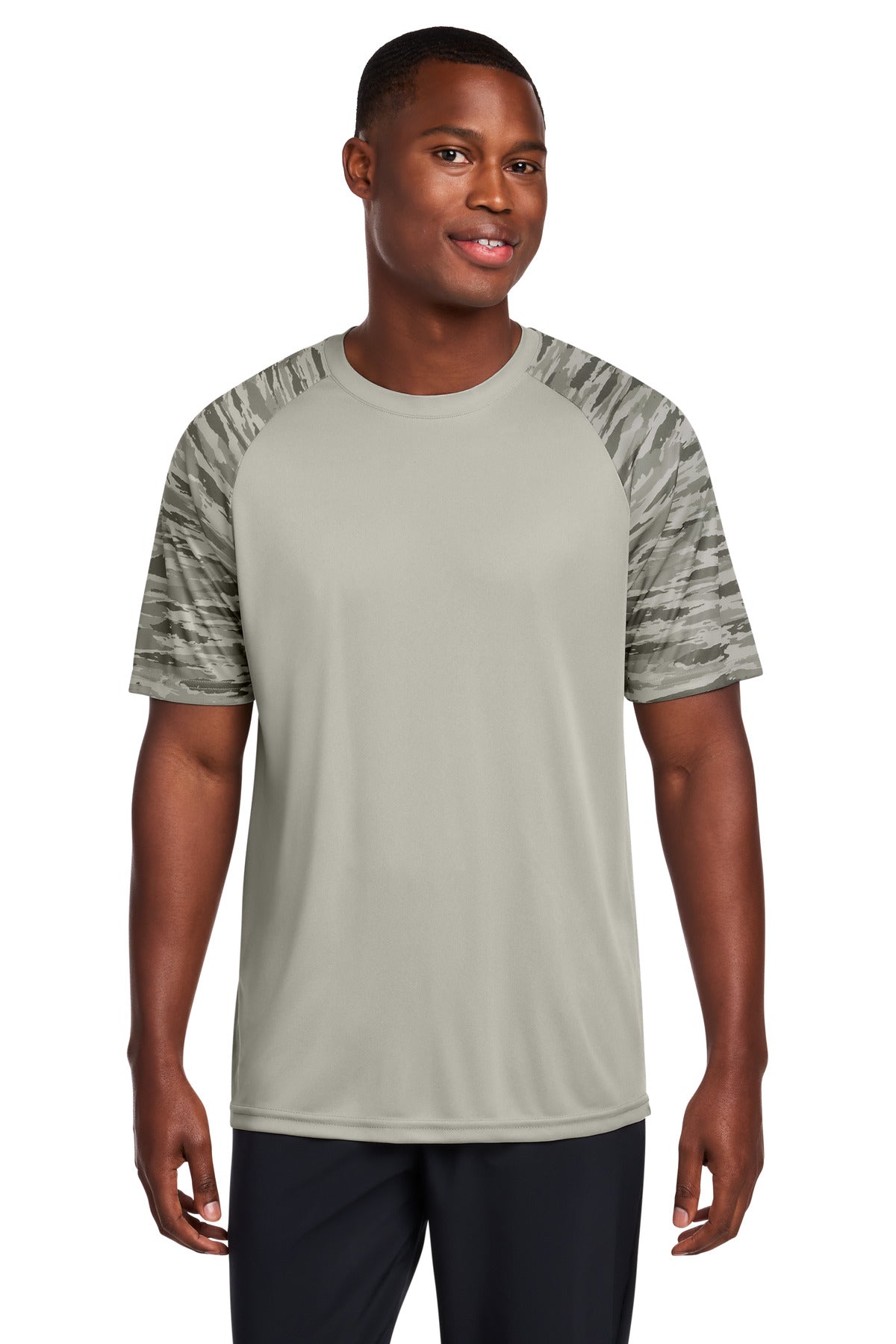 Custom logo Sport-Tek® Drift Camo Colorblock Tee ST376 in Silver