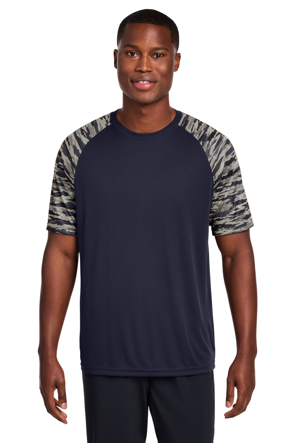 Custom logo Sport-Tek® Drift Camo Colorblock Tee ST376 in True Navy