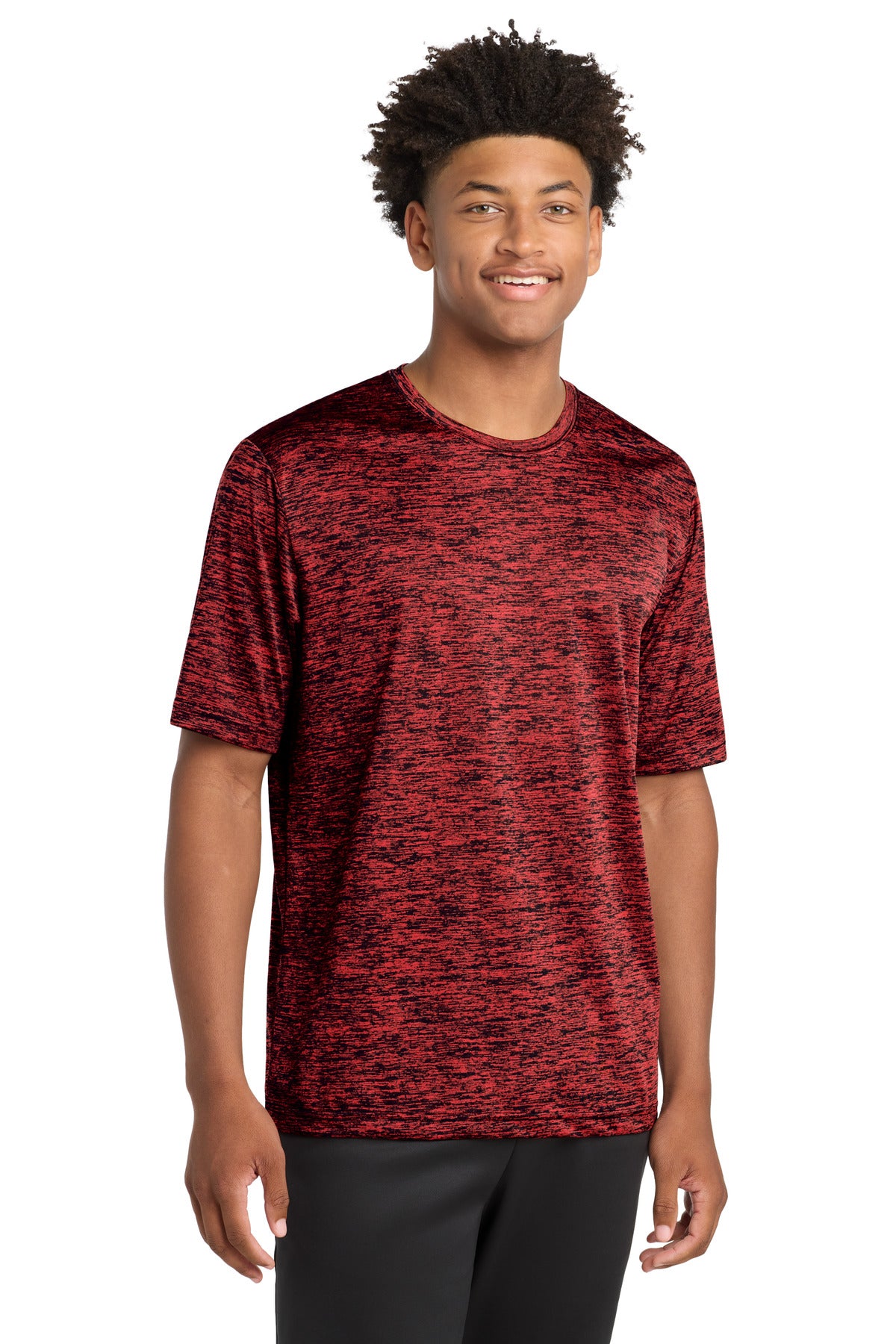Custom logo Sport-Tek® PosiCharge® Electric Heather Tee. ST390 in Deep Red-Black Electric