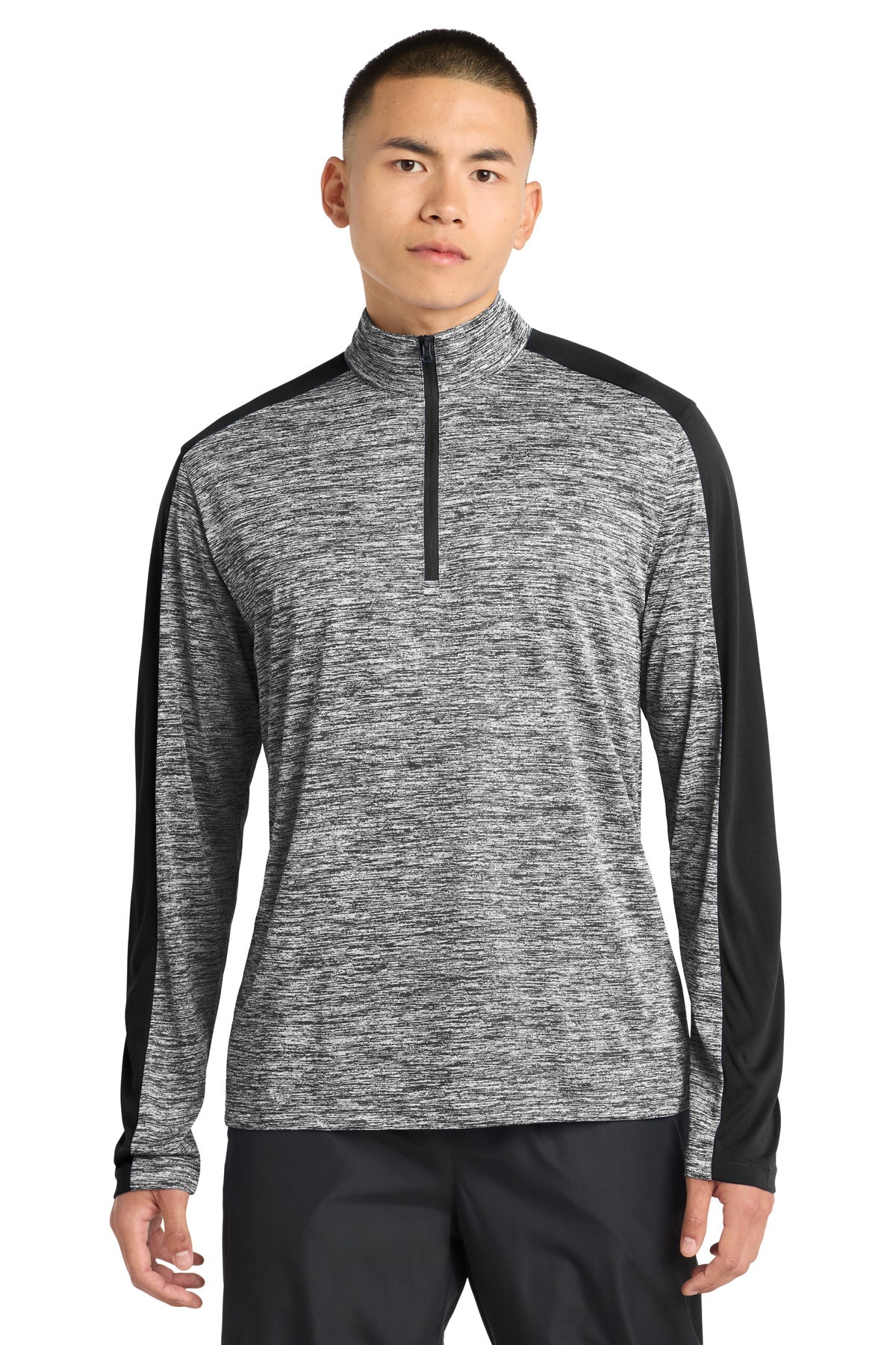 Custom logo Sport-Tek® PosiCharge® Electric Heather Colorblock 1/4-Zip Pullover. ST397 in Black Electric/ Black