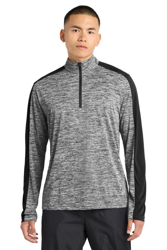 Custom logo Sport-Tek® PosiCharge® Electric Heather Colorblock 1/4-Zip Pullover. ST397 in Black Electric/ Black