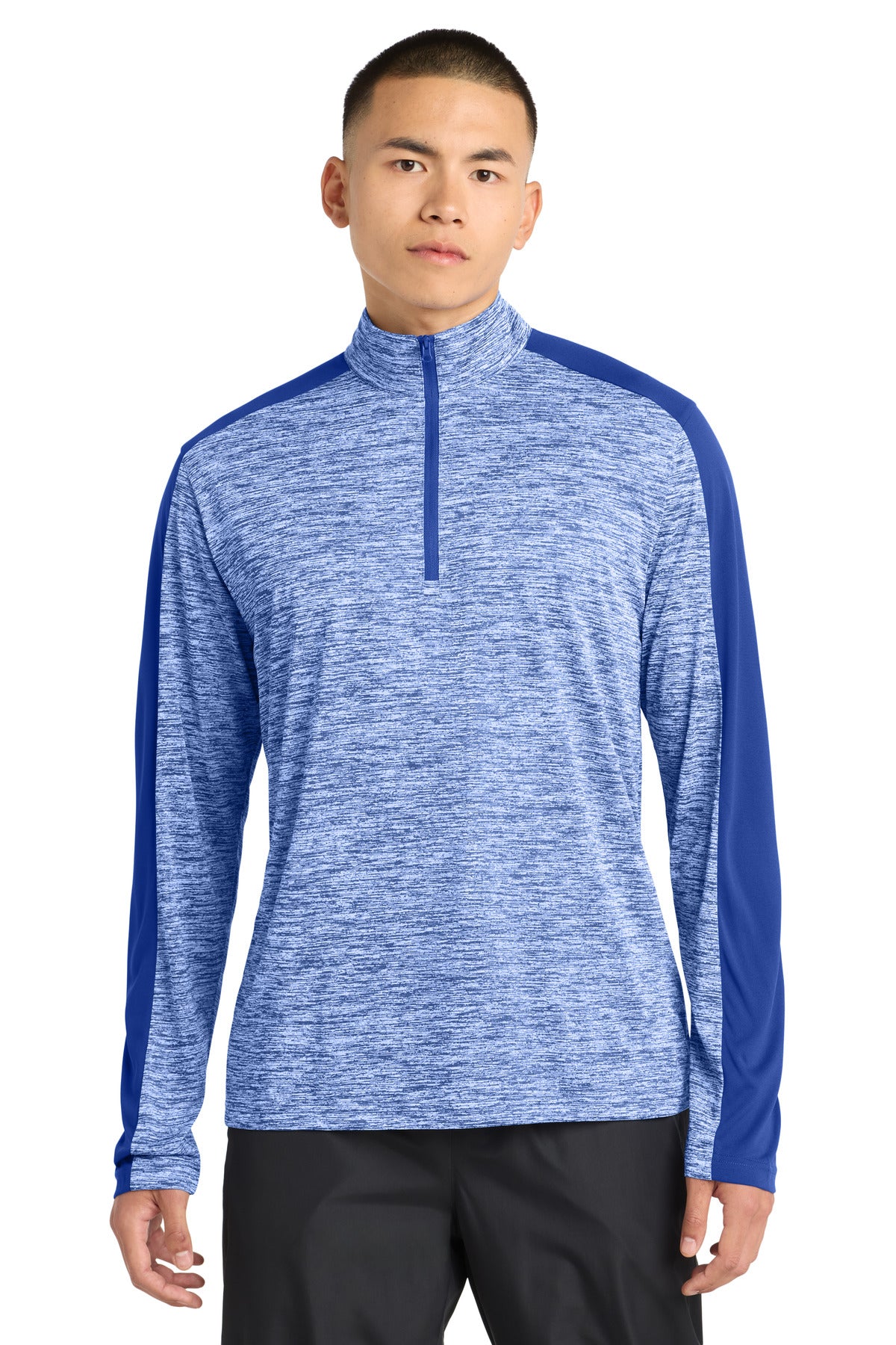 Custom logo Sport-Tek® PosiCharge® Electric Heather Colorblock 1/4-Zip Pullover. ST397 in True Royal Electric/ True Royal