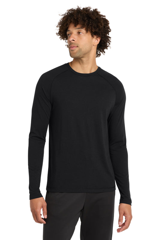 Custom logo Sport-Tek ® PosiCharge ® Long Sleeve Tri-Blend Wicking Raglan Tee ST400LS in Black Triad Solid