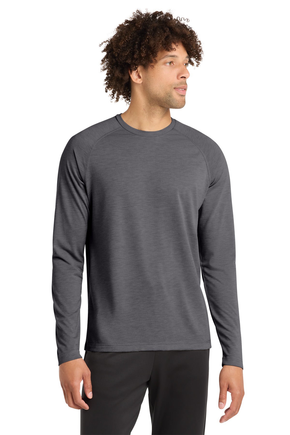 Custom logo Sport-Tek ® PosiCharge ® Long Sleeve Tri-Blend Wicking Raglan Tee ST400LS in Dark Grey Heather