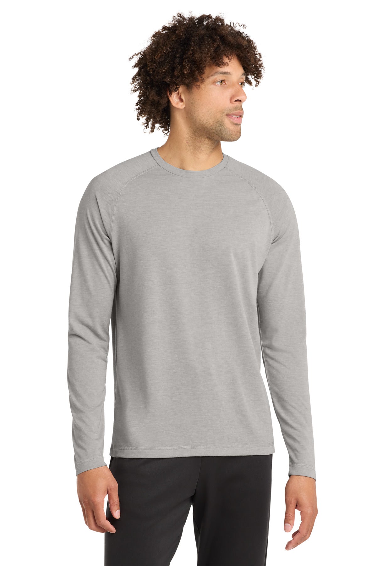 Custom logo Sport-Tek ® PosiCharge ® Long Sleeve Tri-Blend Wicking Raglan Tee ST400LS in Light Grey Heather