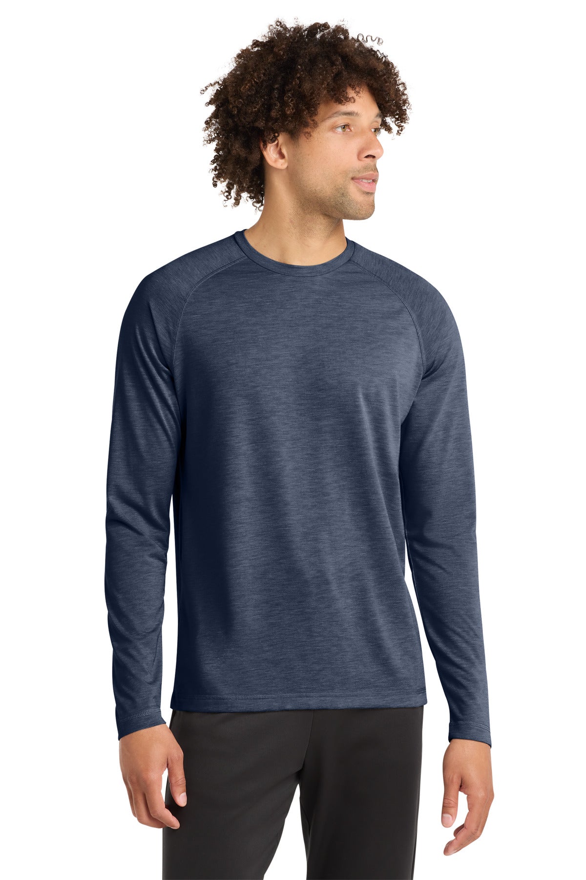 Custom logo Sport-Tek ® PosiCharge ® Long Sleeve Tri-Blend Wicking Raglan Tee ST400LS in True Navy Heather