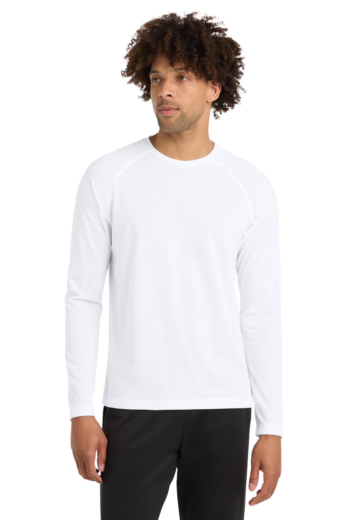 Custom logo Sport-Tek ® PosiCharge ® Long Sleeve Tri-Blend Wicking Raglan Tee ST400LS in White Triad Solid