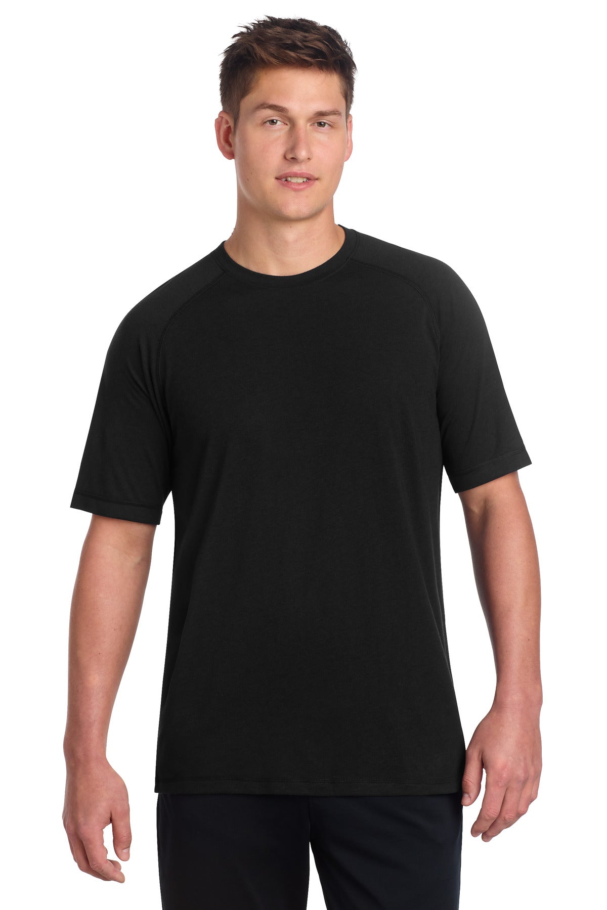 Custom logo Sport-Tek ® PosiCharge ® Tri-Blend Wicking Raglan Tee. ST400 in Black Triad Solid