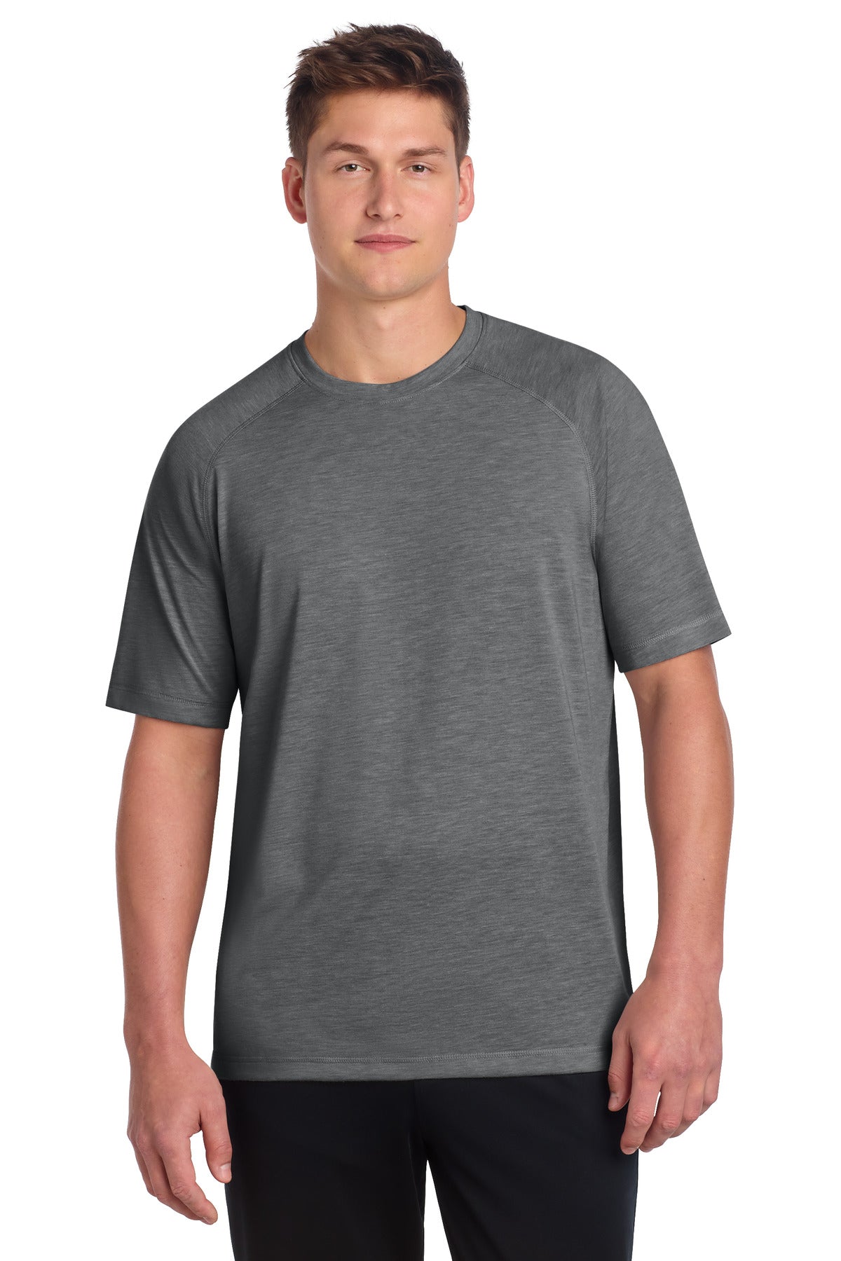Custom logo Sport-Tek ® PosiCharge ® Tri-Blend Wicking Raglan Tee. ST400 in Dark Grey Heather
