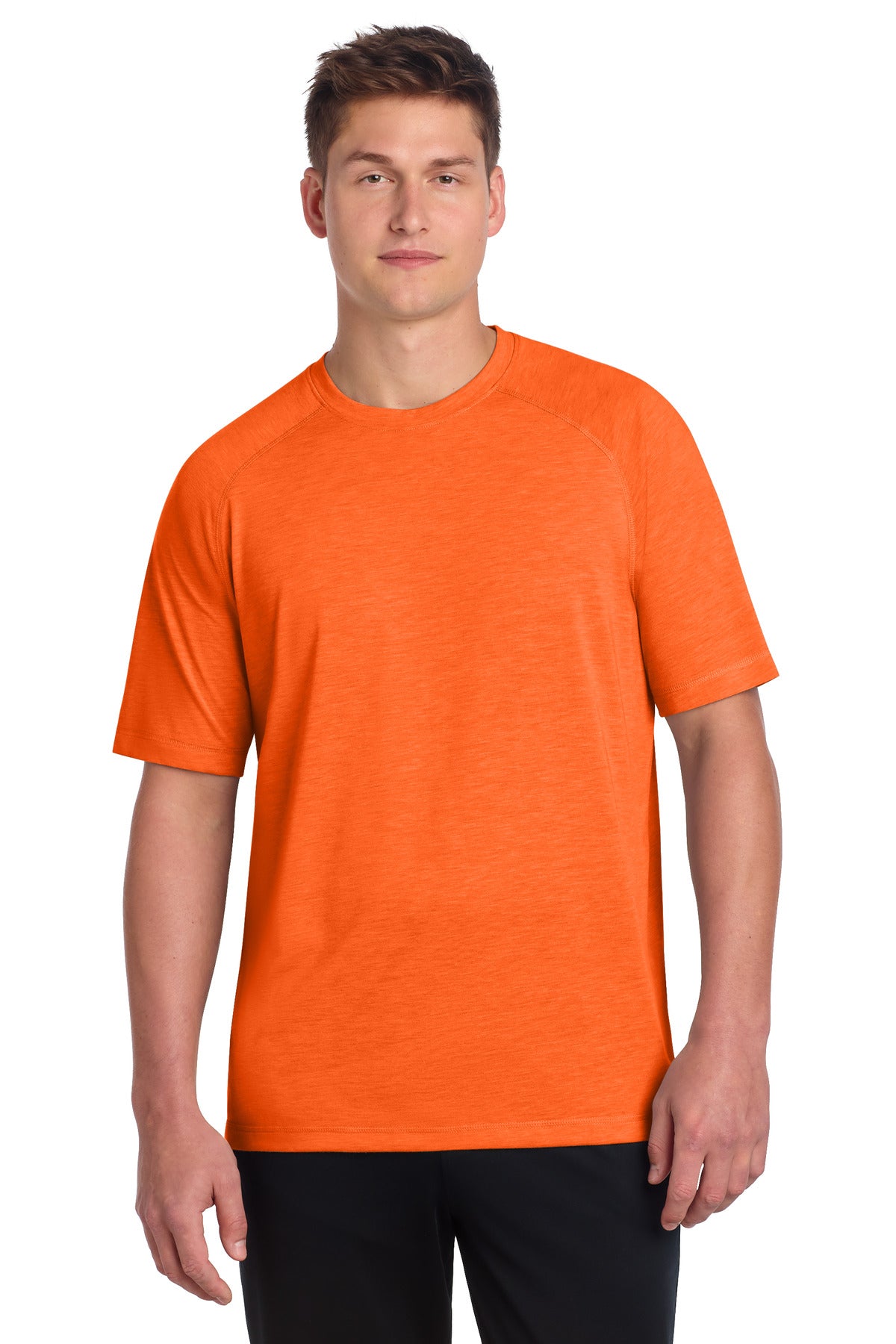 Custom logo Sport-Tek ® PosiCharge ® Tri-Blend Wicking Raglan Tee. ST400 in Deep Orange Heather