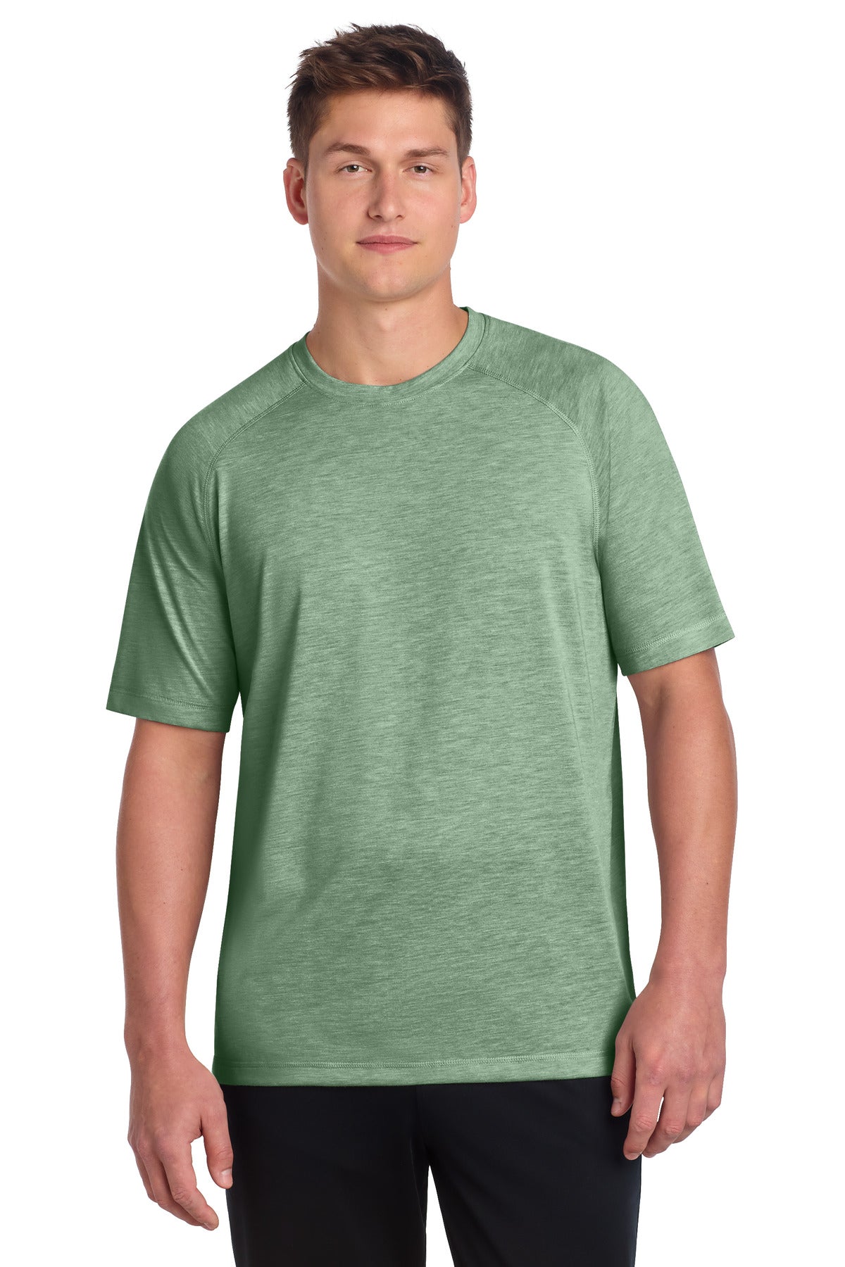 Custom logo Sport-Tek ® PosiCharge ® Tri-Blend Wicking Raglan Tee. ST400 in Forest Green Heather