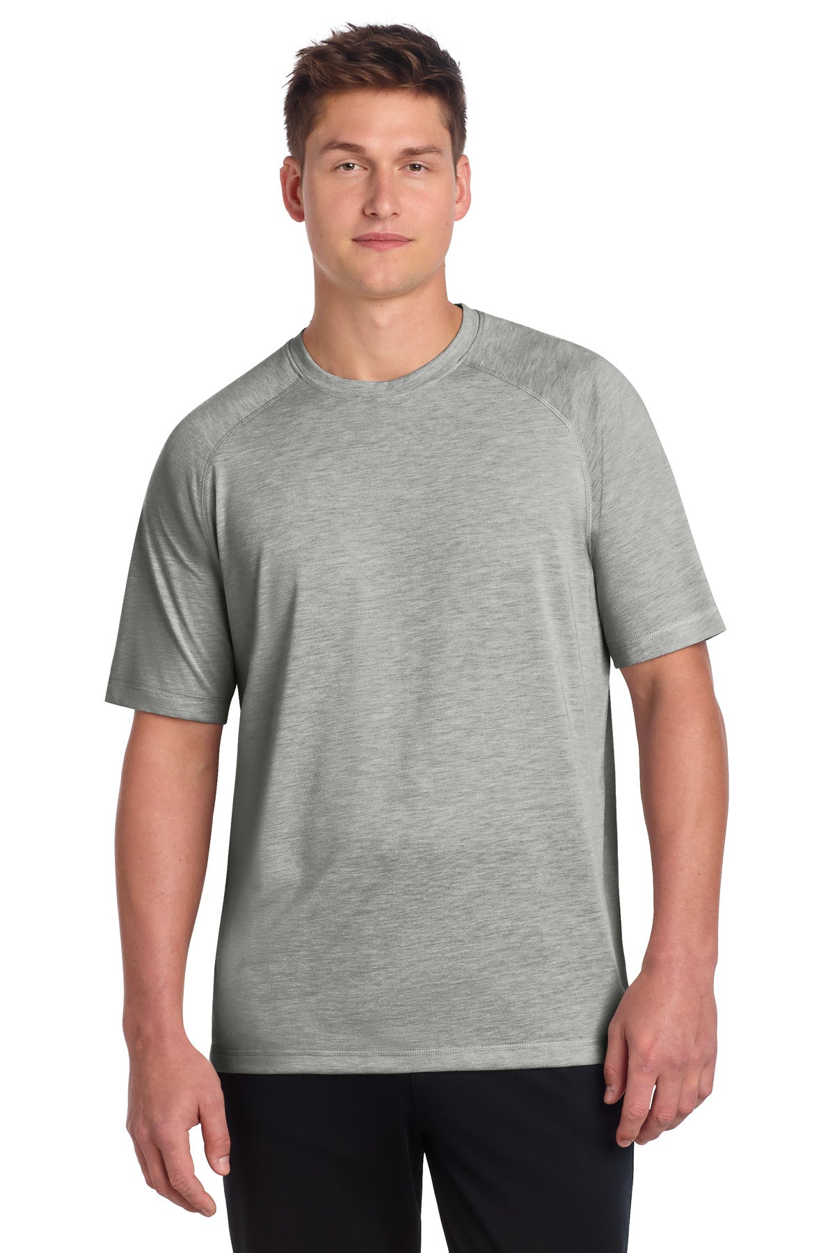 Custom logo Sport-Tek ® PosiCharge ® Tri-Blend Wicking Raglan Tee. ST400 in Light Grey Heather