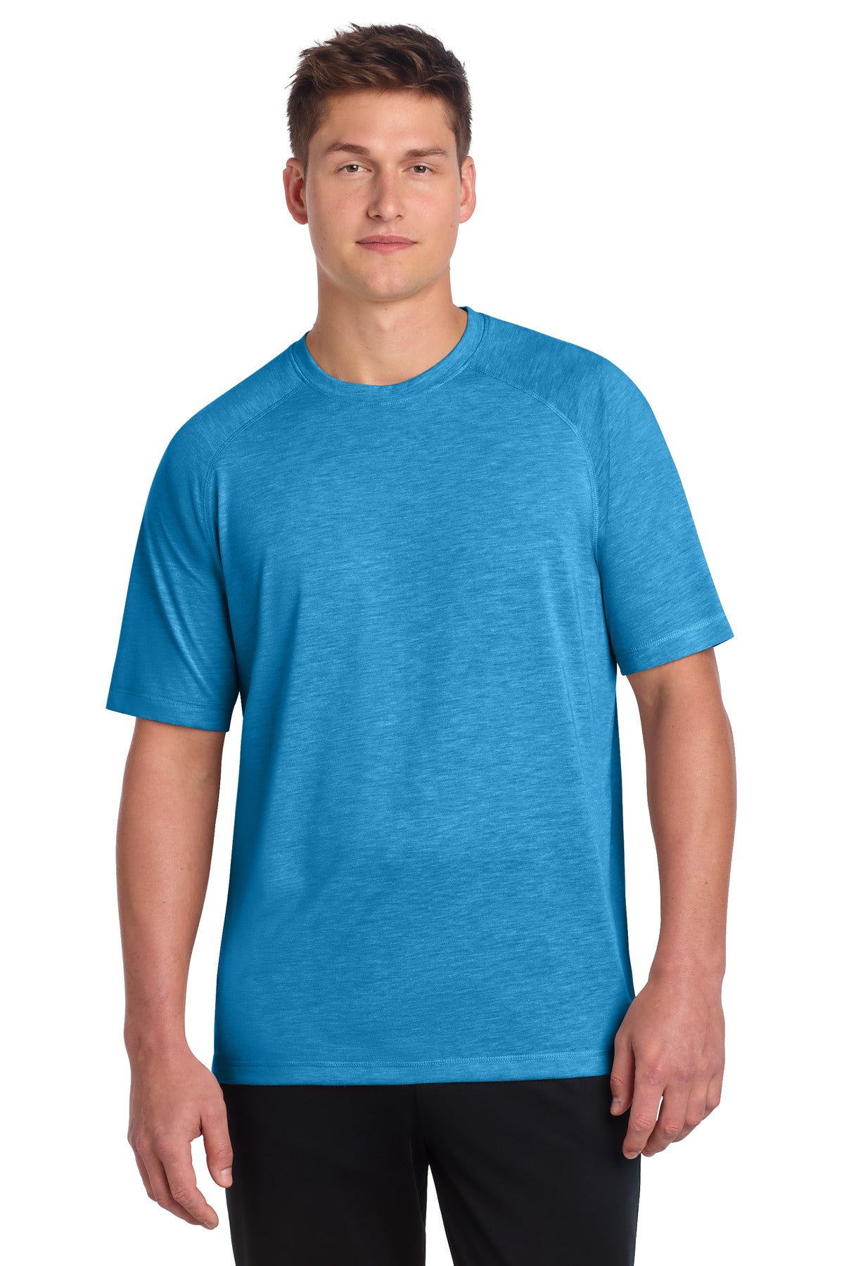 Custom logo Sport-Tek ® PosiCharge ® Tri-Blend Wicking Raglan Tee. ST400 in Pond Blue Heather