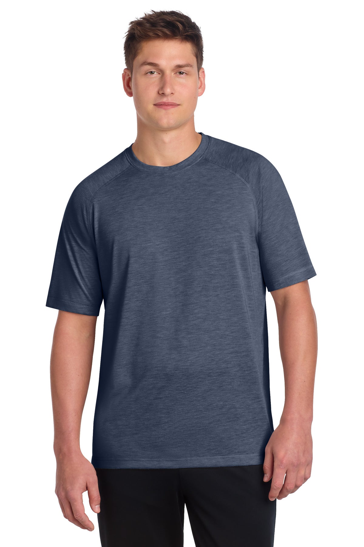 Custom logo Sport-Tek ® PosiCharge ® Tri-Blend Wicking Raglan Tee. ST400 in True Navy Heather