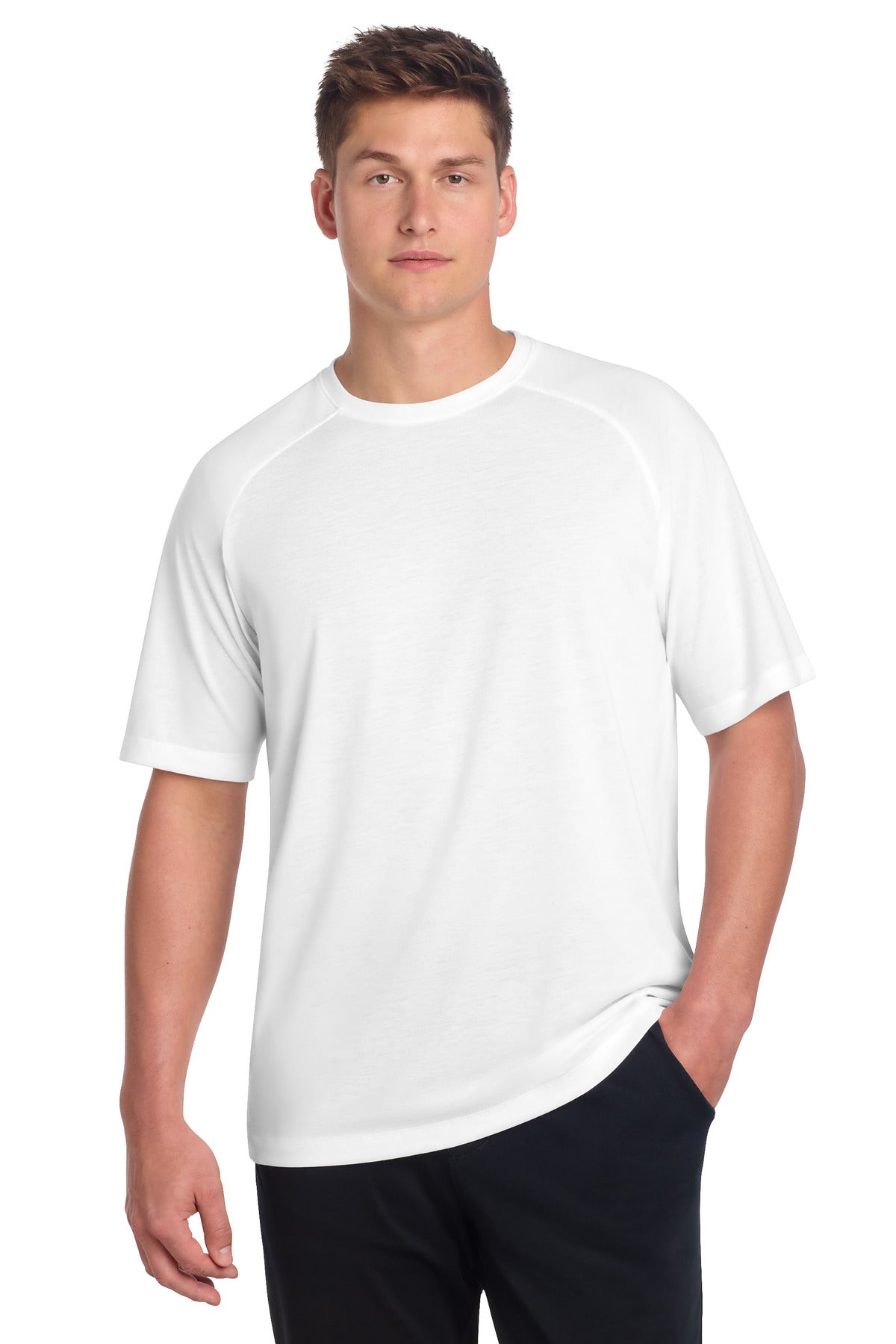 Custom logo Sport-Tek ® PosiCharge ® Tri-Blend Wicking Raglan Tee. ST400 in White Triad Solid