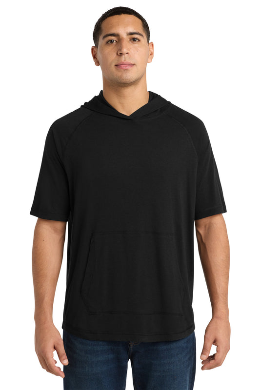 Custom logo Sport-Tek ® PosiCharge ® Tri-Blend Wicking Short Sleeve Hoodie. ST404 in Black Triad Solid