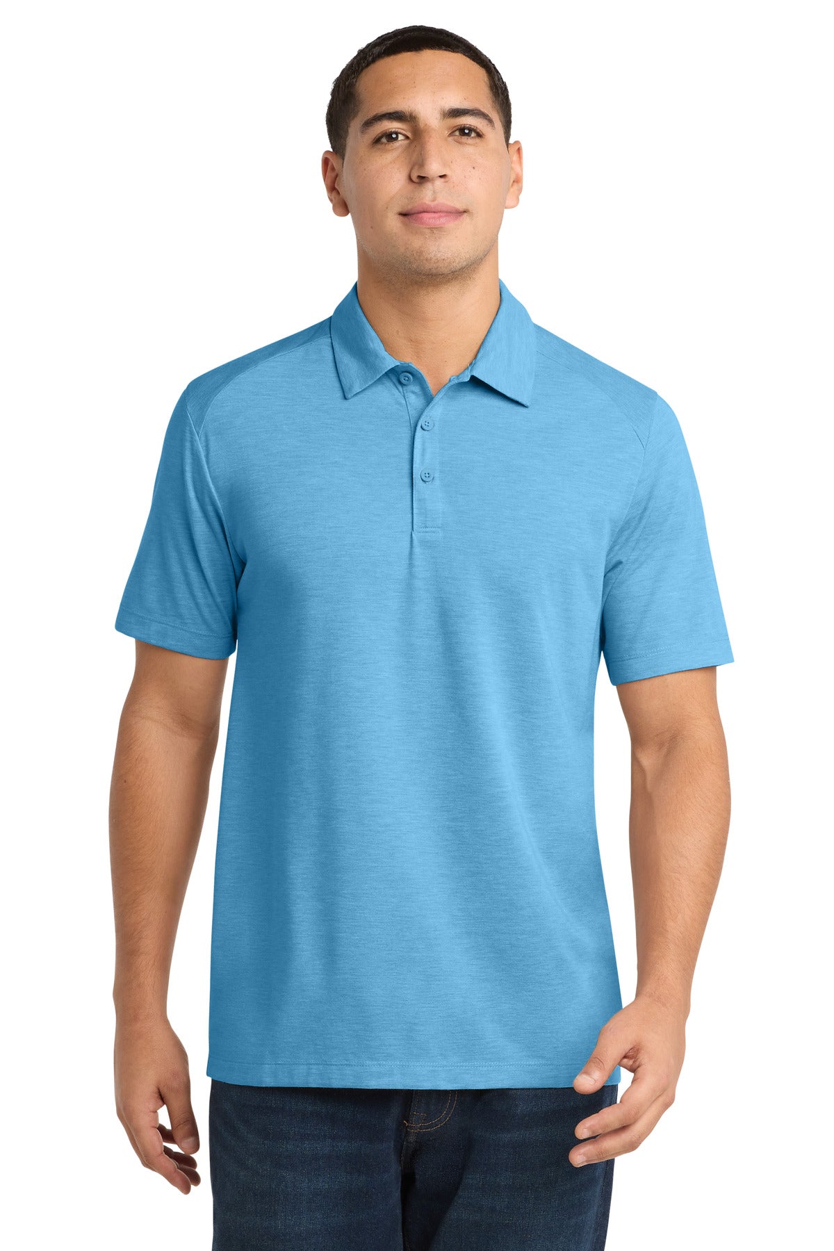 Custom logo Sport-Tek ® PosiCharge ® Tri-Blend Wicking Polo. ST405 in Pond Blue Heather