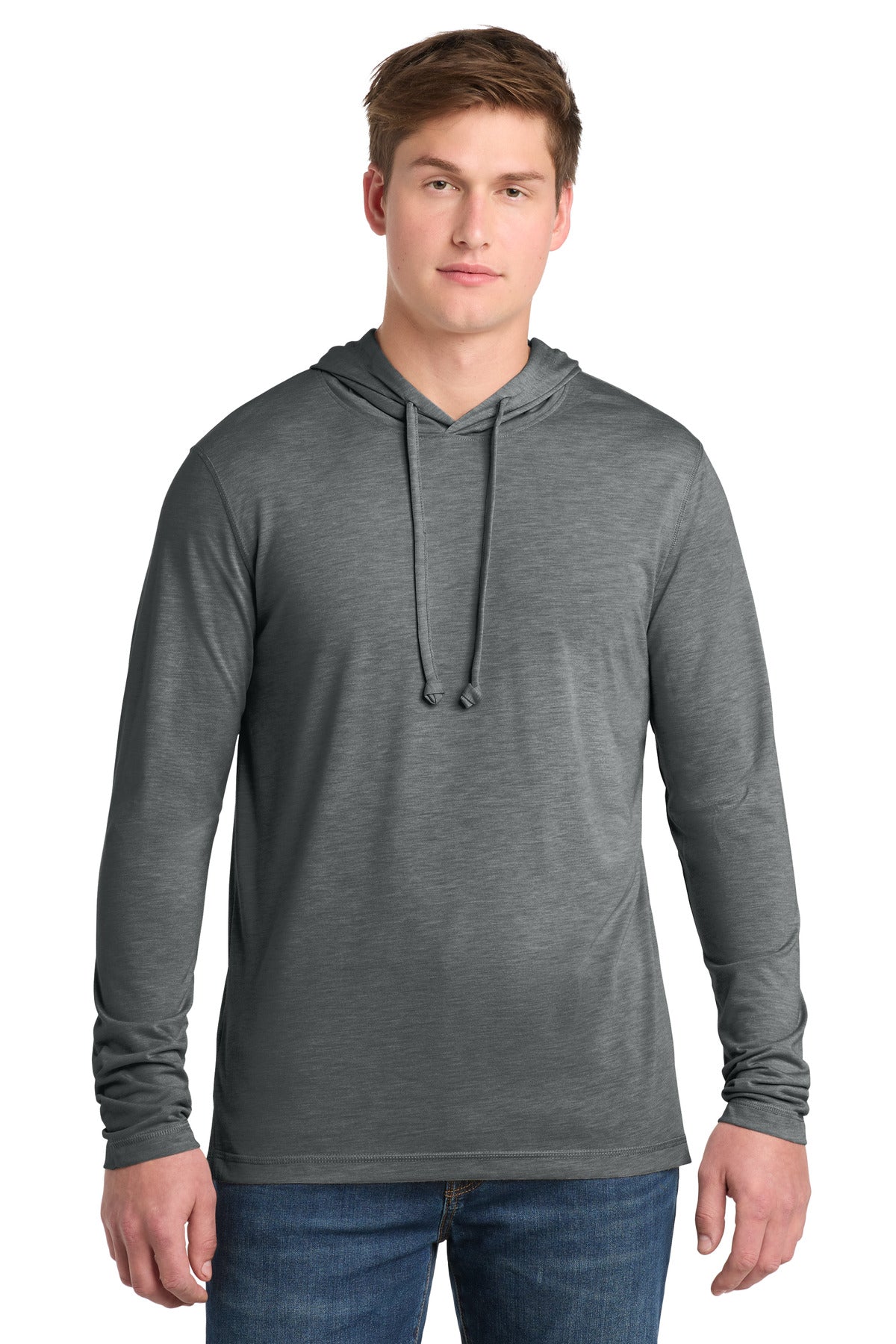 Custom logo Sport-Tek ® PosiCharge ® Tri-Blend Wicking Long Sleeve Hoodie ST406 in Dark Grey Heather