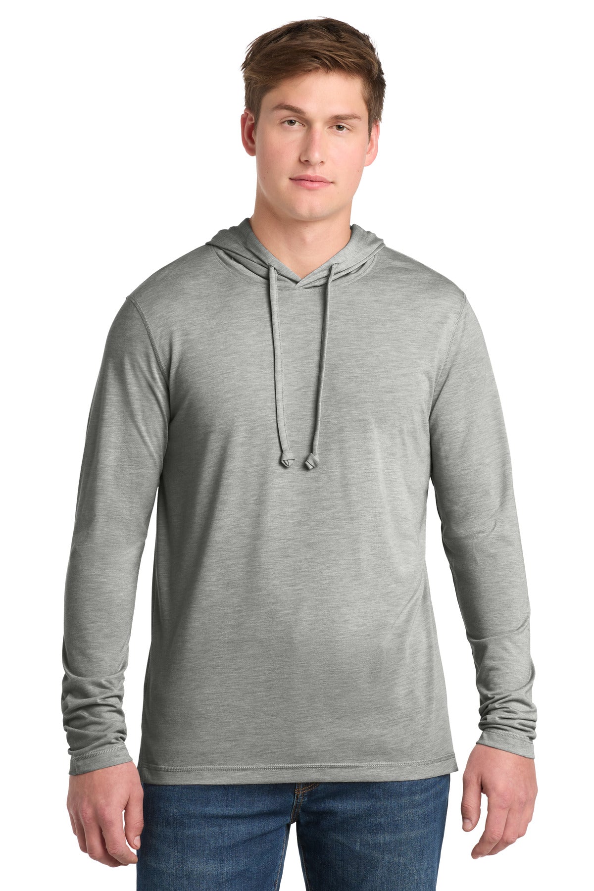 Custom logo Sport-Tek ® PosiCharge ® Tri-Blend Wicking Long Sleeve Hoodie ST406 in Light Grey Heather