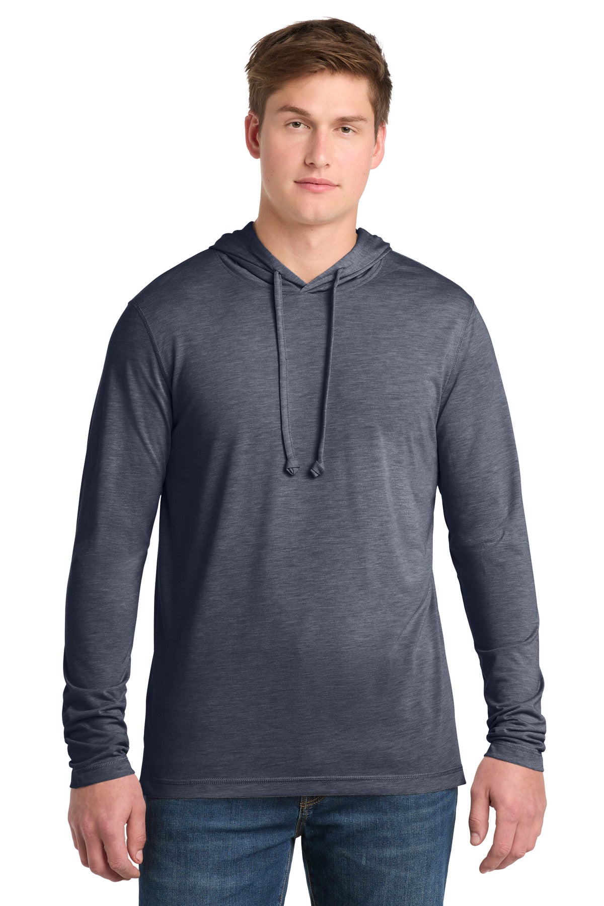 Custom logo Sport-Tek ® PosiCharge ® Tri-Blend Wicking Long Sleeve Hoodie ST406 in True Navy Heather