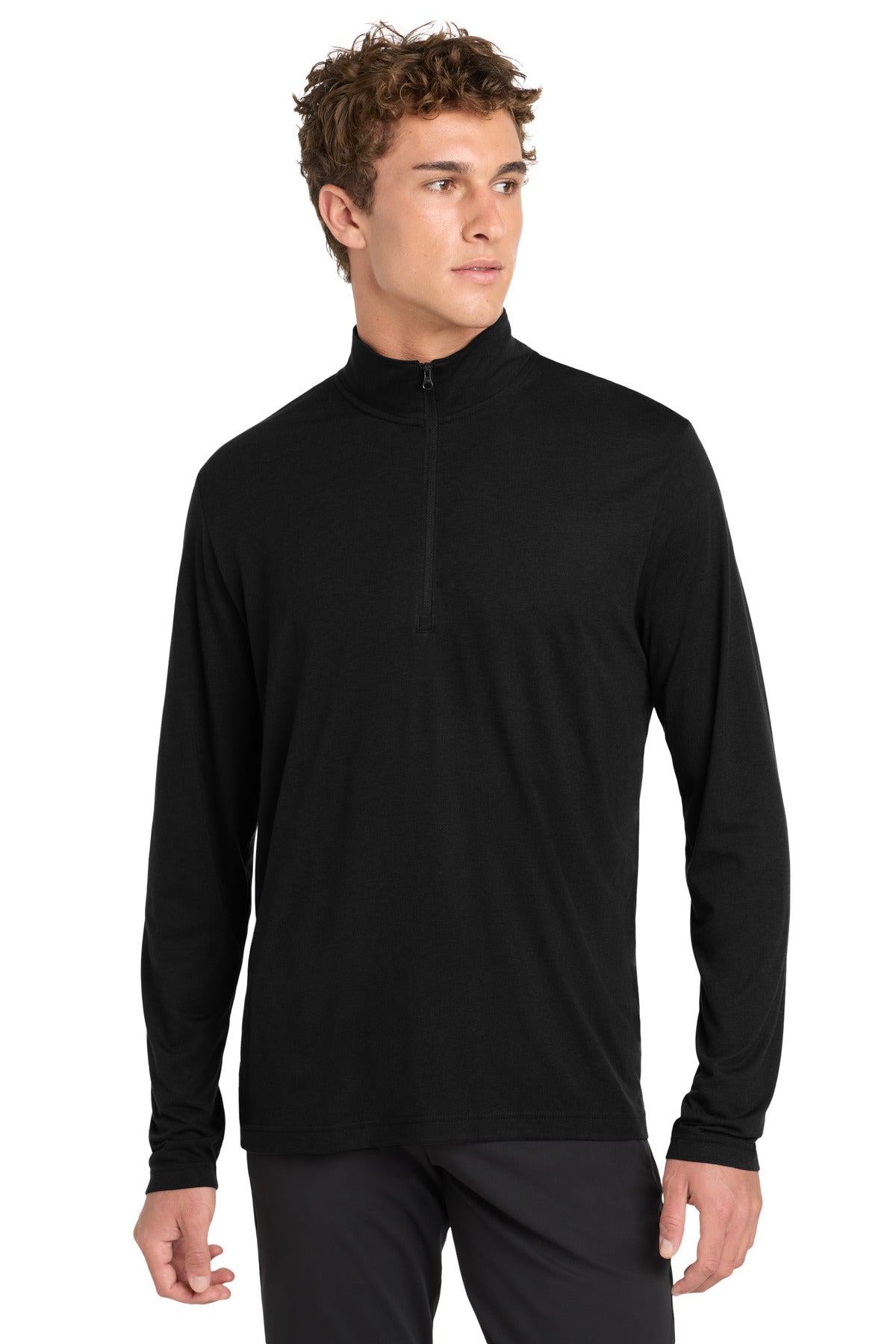 Custom logo Sport-Tek ® PosiCharge ® Tri-Blend Wicking 1/4-Zip Pullover. ST407 in Black Triad Solid