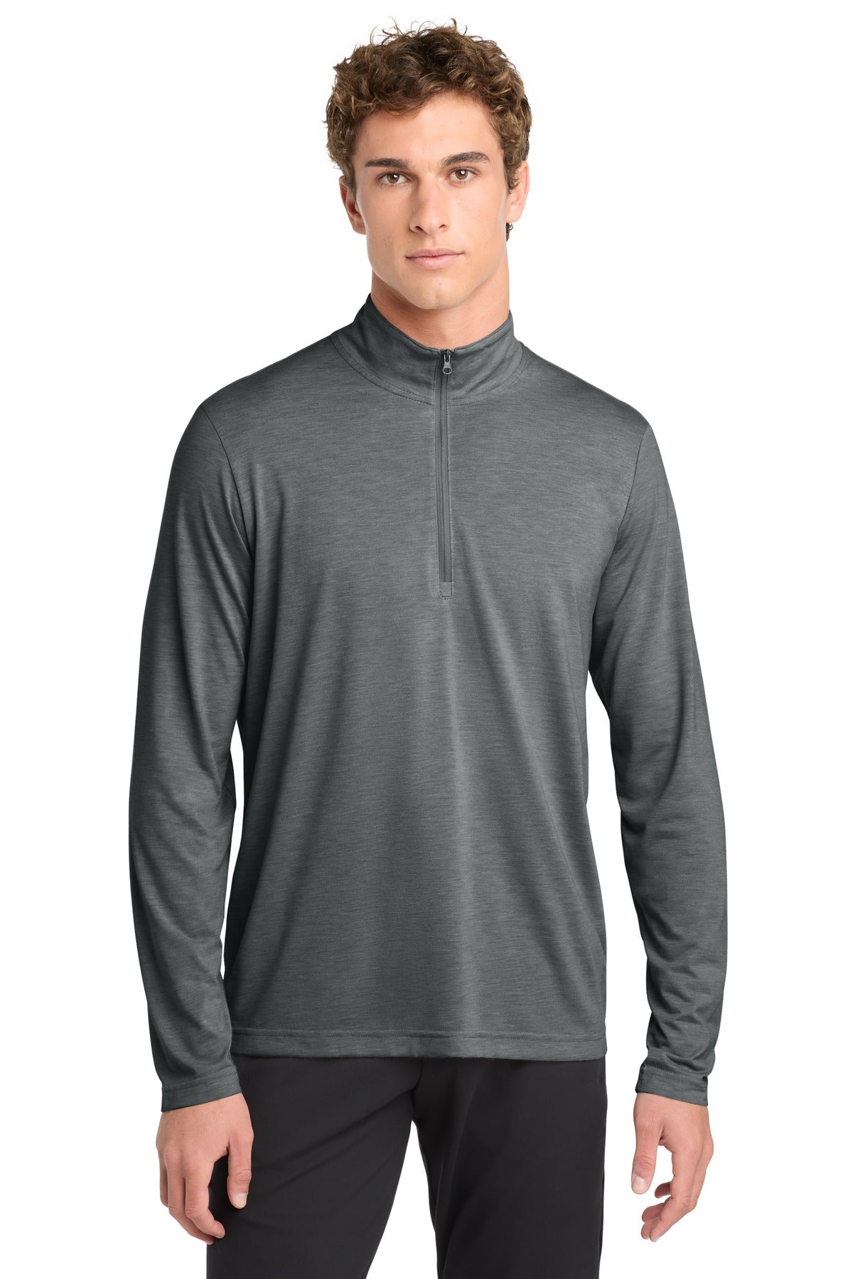 Custom logo Sport-Tek ® PosiCharge ® Tri-Blend Wicking 1/4-Zip Pullover. ST407 in Dark Grey Heather