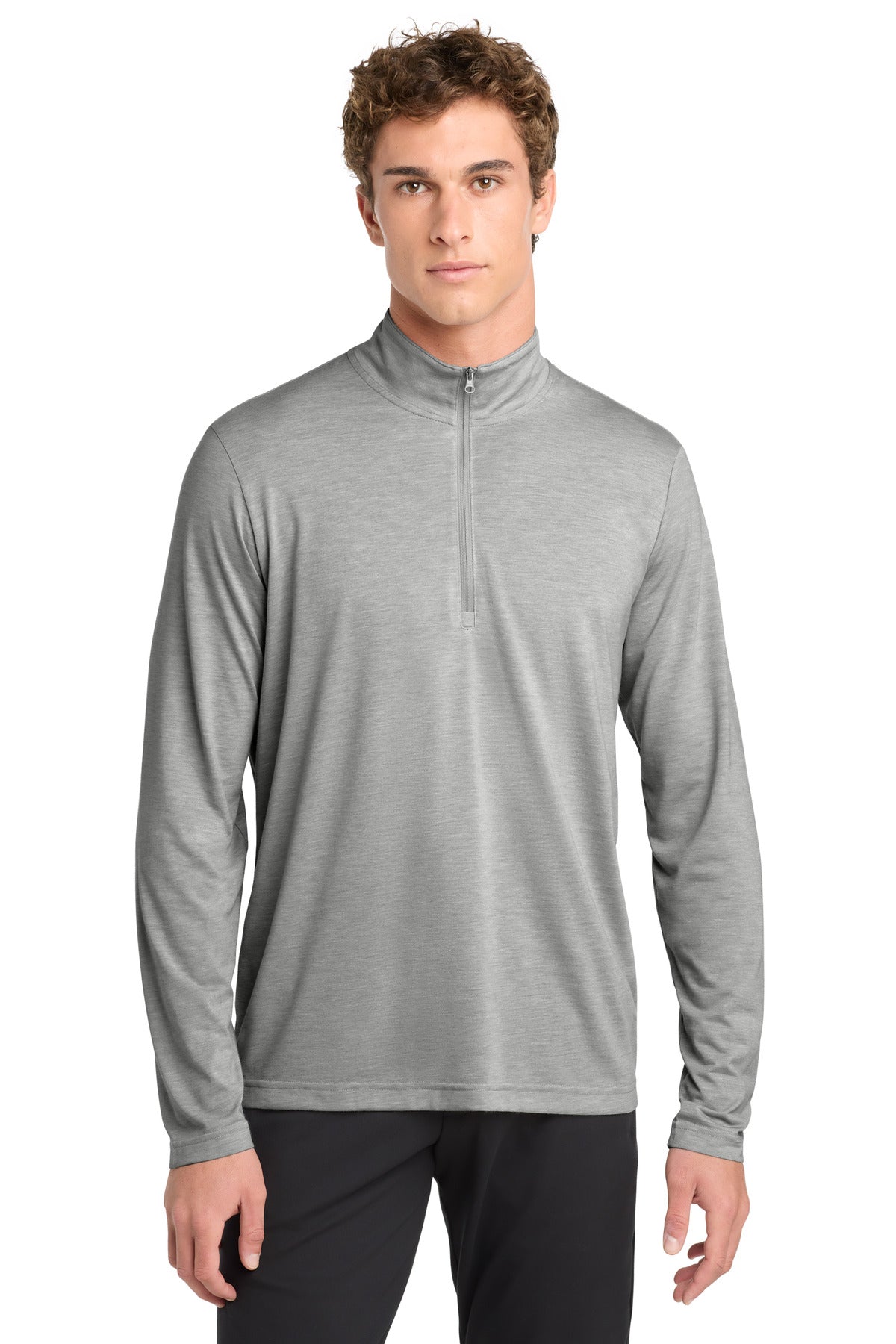 Custom logo Sport-Tek ® PosiCharge ® Tri-Blend Wicking 1/4-Zip Pullover. ST407 in Light Grey Heather