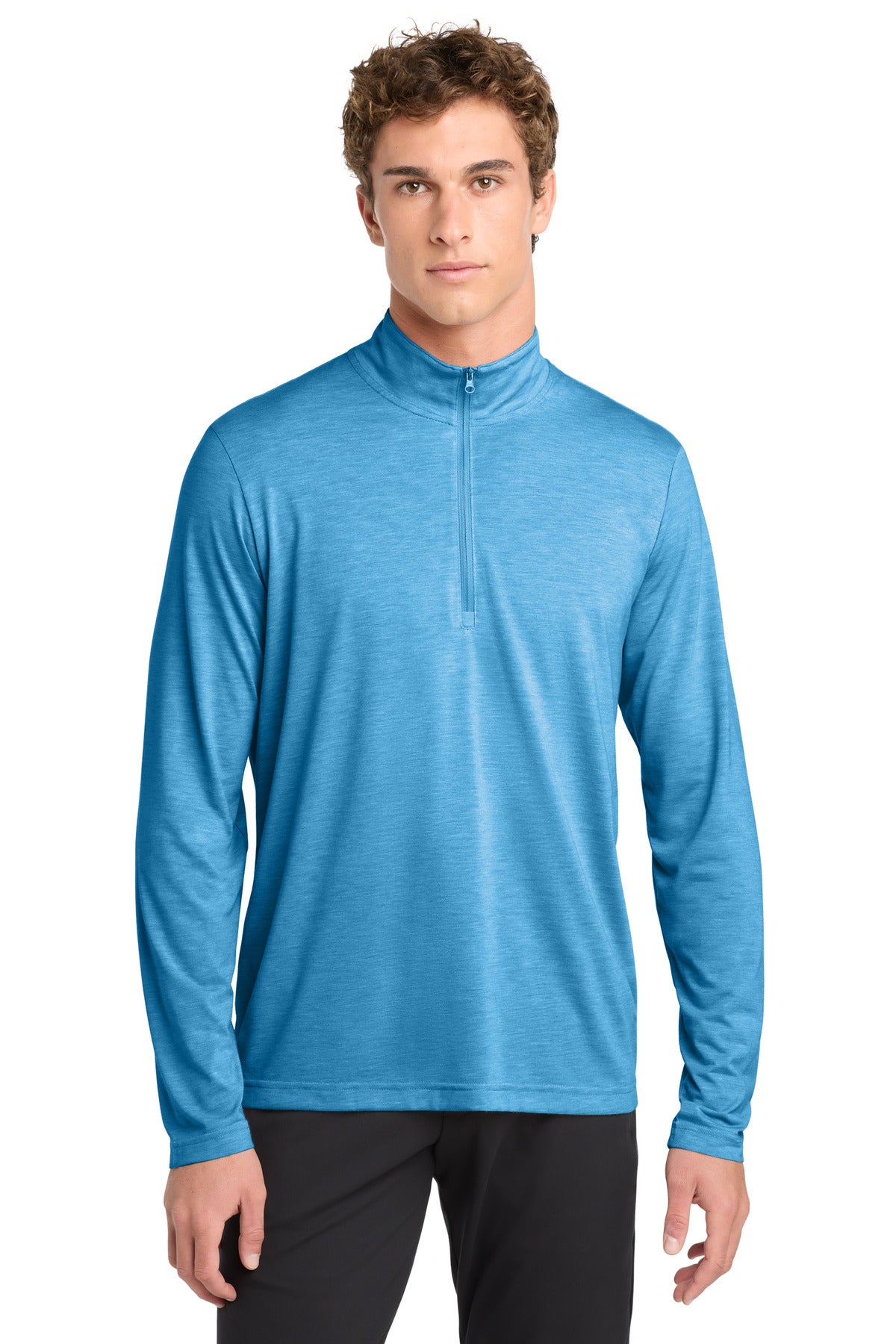 Custom logo Sport-Tek ® PosiCharge ® Tri-Blend Wicking 1/4-Zip Pullover. ST407 in Pond Blue Heather