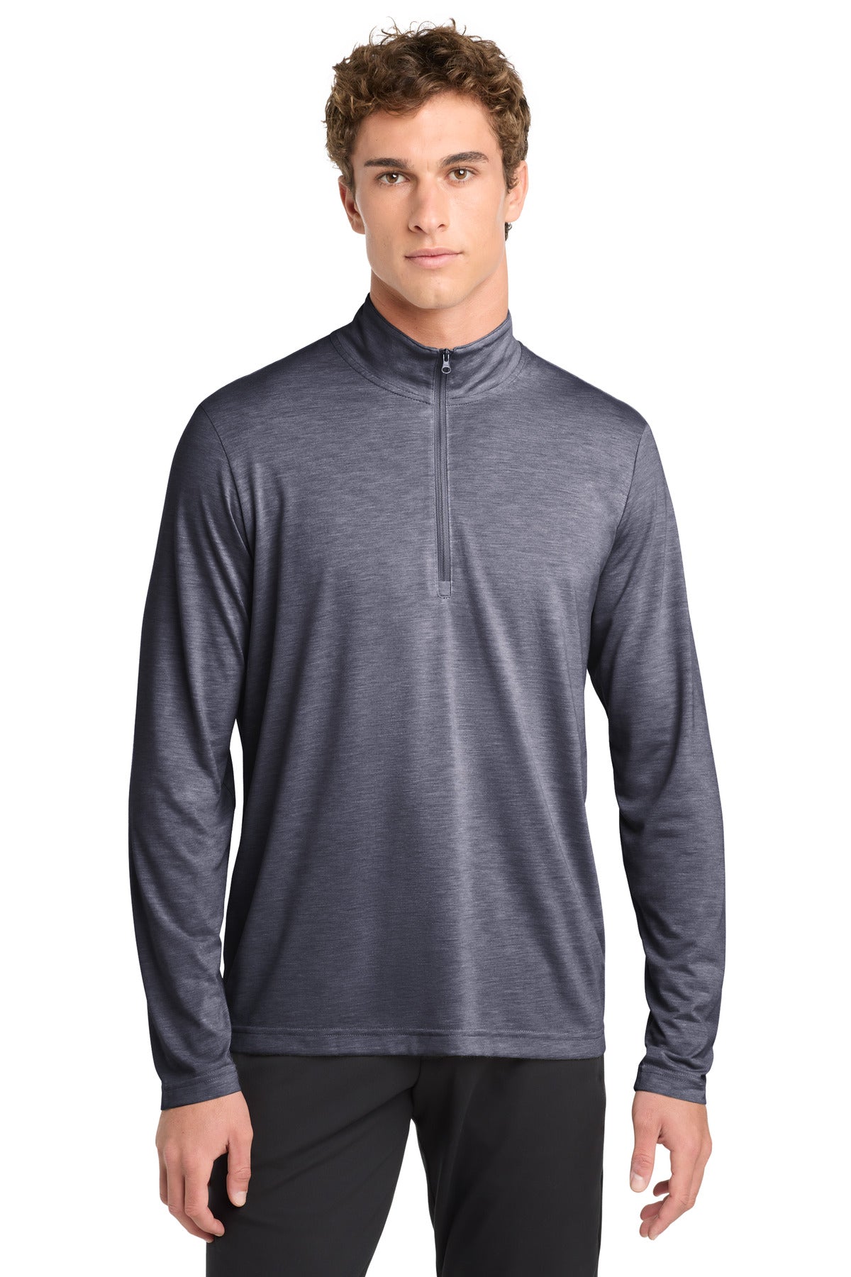 Custom logo Sport-Tek ® PosiCharge ® Tri-Blend Wicking 1/4-Zip Pullover. ST407 in True Navy Heather