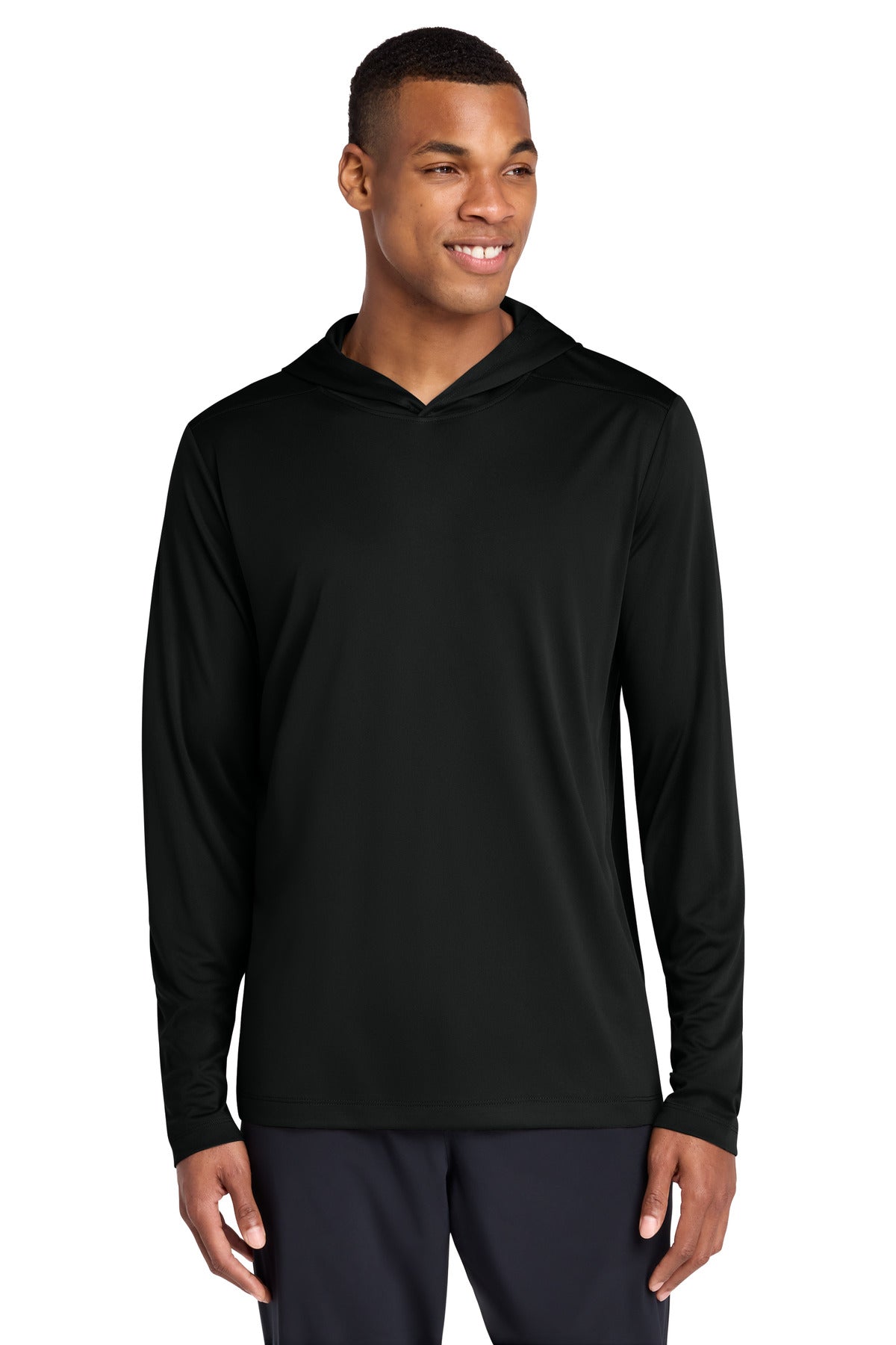 Custom logo Sport-Tek® Posi-UV® Pro Long Sleeve Hoodie ST420LSH in Black