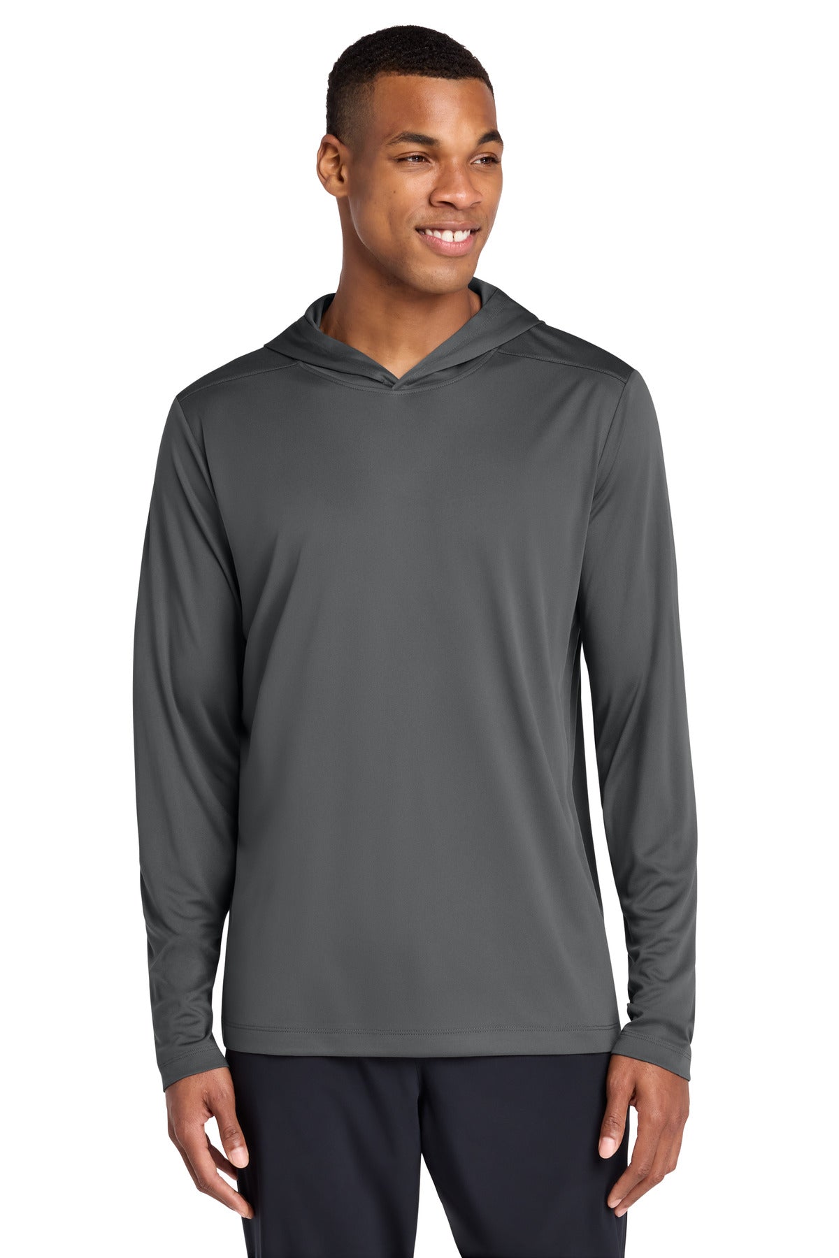 Custom logo Sport-Tek® Posi-UV® Pro Long Sleeve Hoodie ST420LSH in Dark Smoke Grey