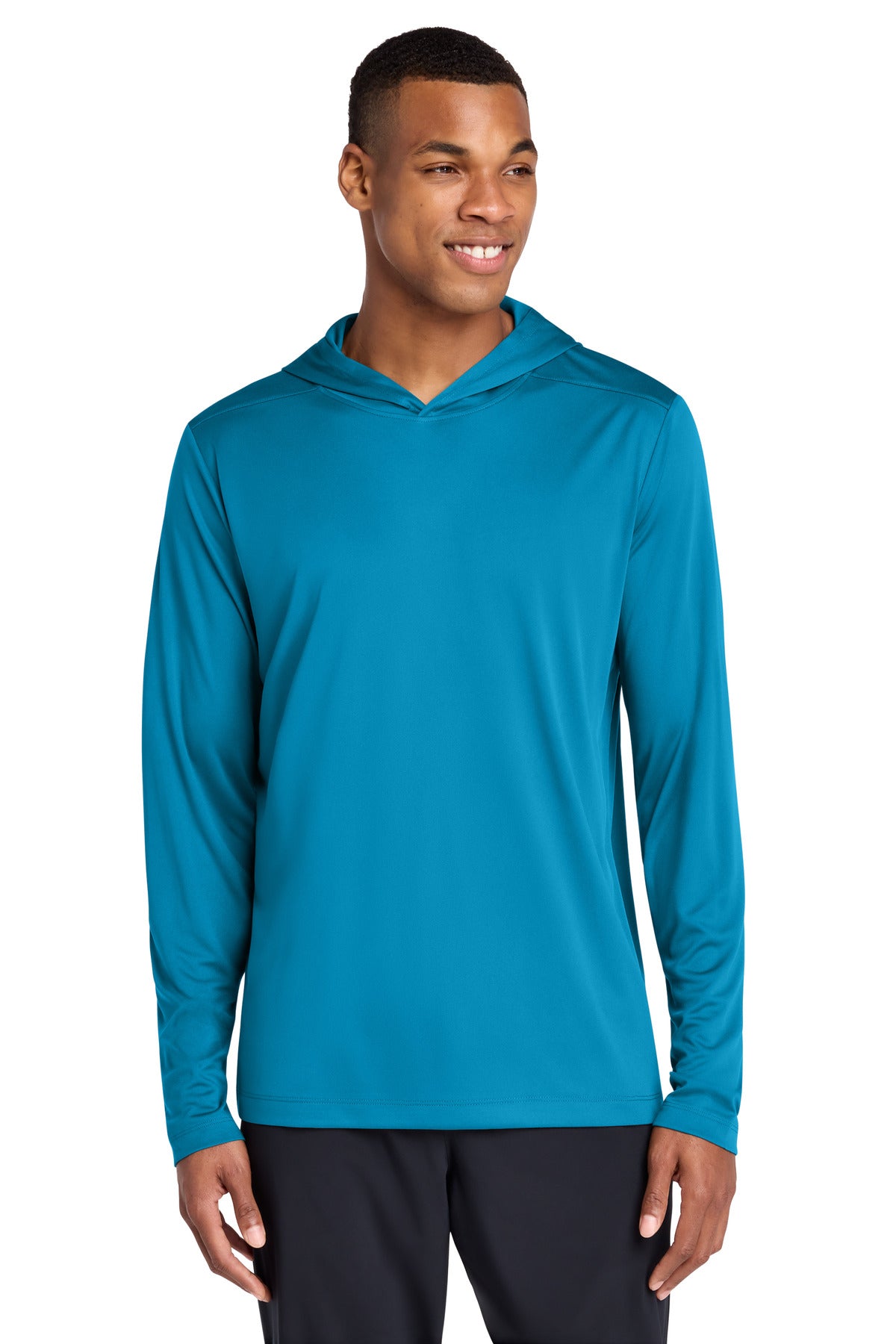 Custom logo Sport-Tek® Posi-UV® Pro Long Sleeve Hoodie ST420LSH in Sapphire