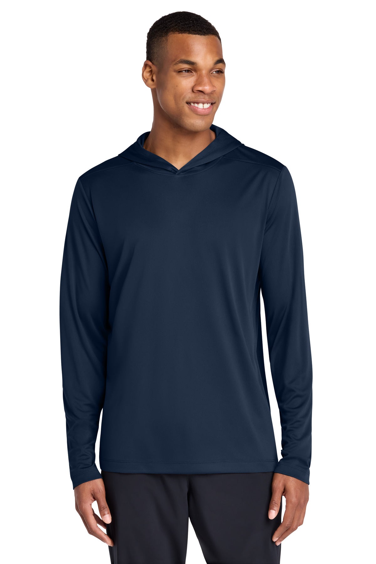 Custom logo Sport-Tek® Posi-UV® Pro Long Sleeve Hoodie ST420LSH in True Navy