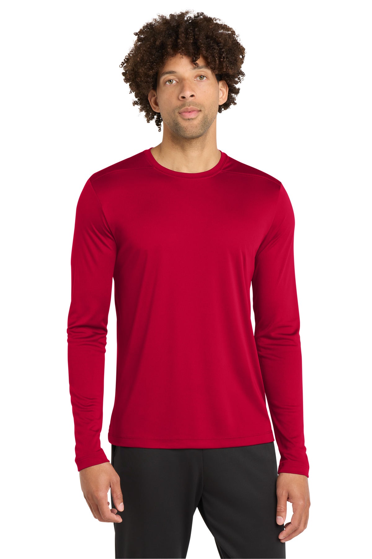 Custom logo Sport-Tek ® Posi-UV® Pro Long Sleeve Tee. ST420LS in Deep Red