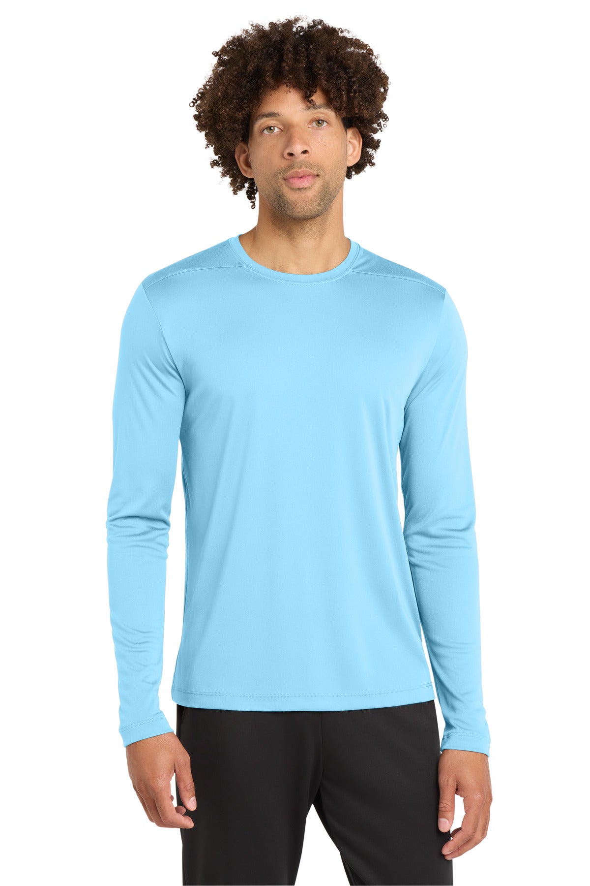 Custom logo Sport-Tek ® Posi-UV® Pro Long Sleeve Tee. ST420LS in Light Blue