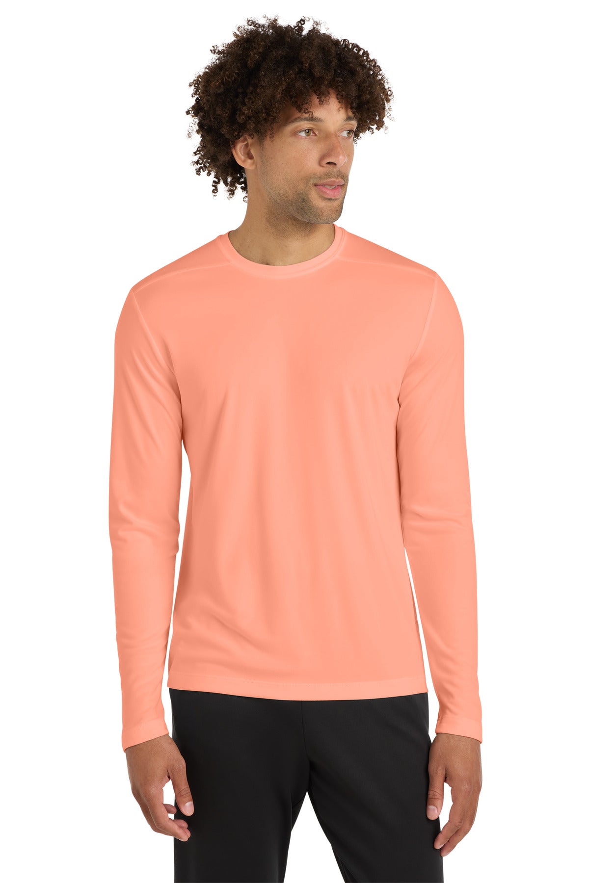 Custom logo Sport-Tek ® Posi-UV® Pro Long Sleeve Tee. ST420LS in Soft Coral