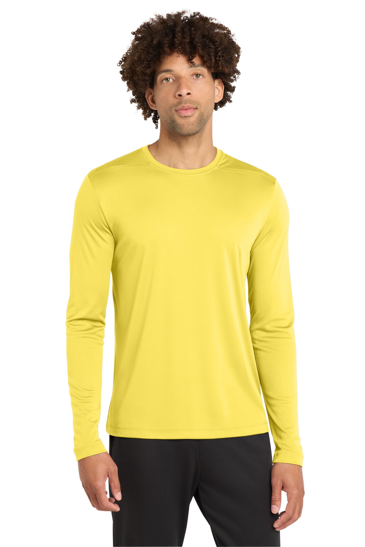 Custom logo Sport-Tek ® Posi-UV® Pro Long Sleeve Tee. ST420LS in Yellow