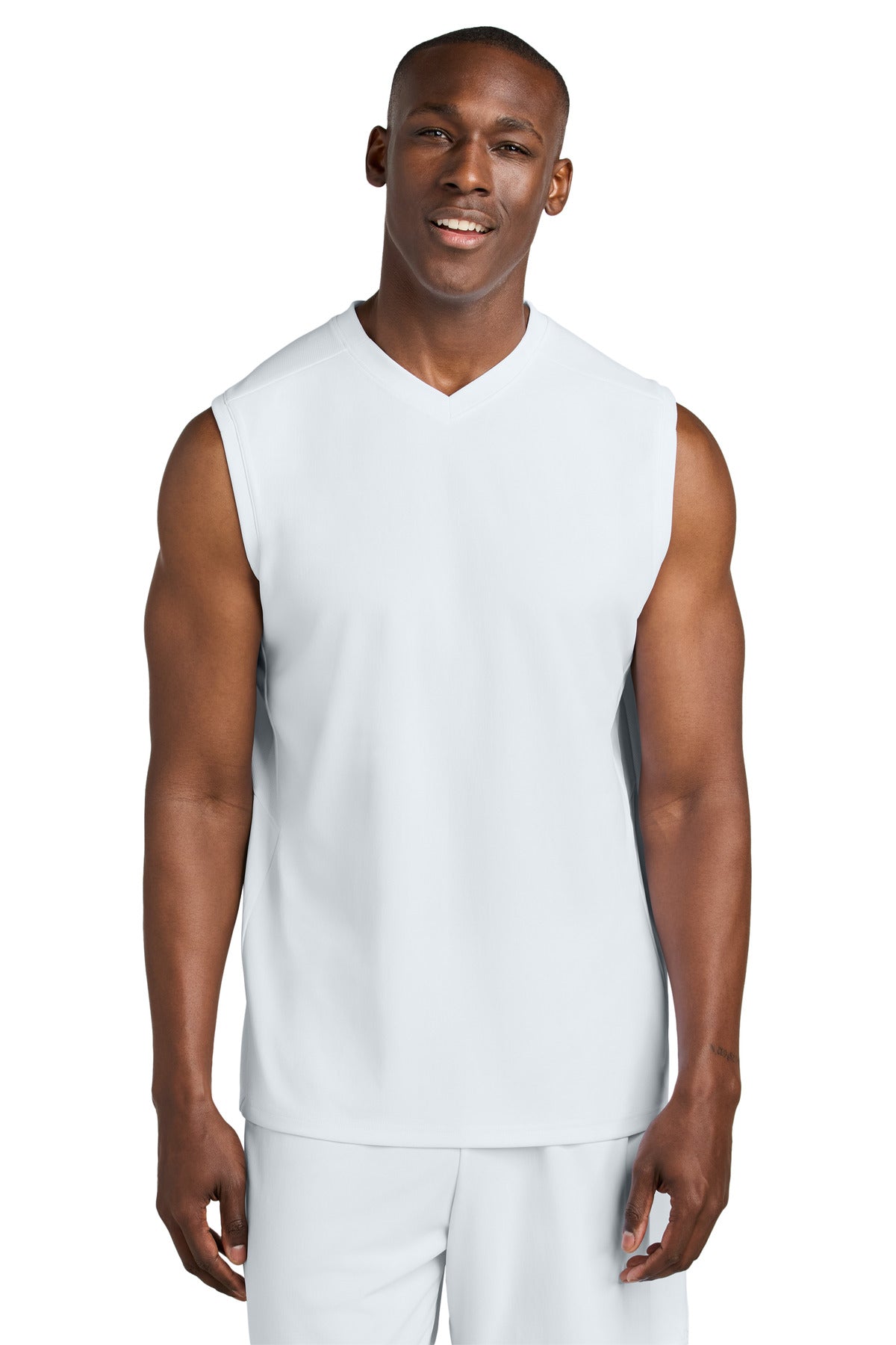 Custom logo Sport-Tek® Club Sleeveless V-Neck ST441 in White/ White
