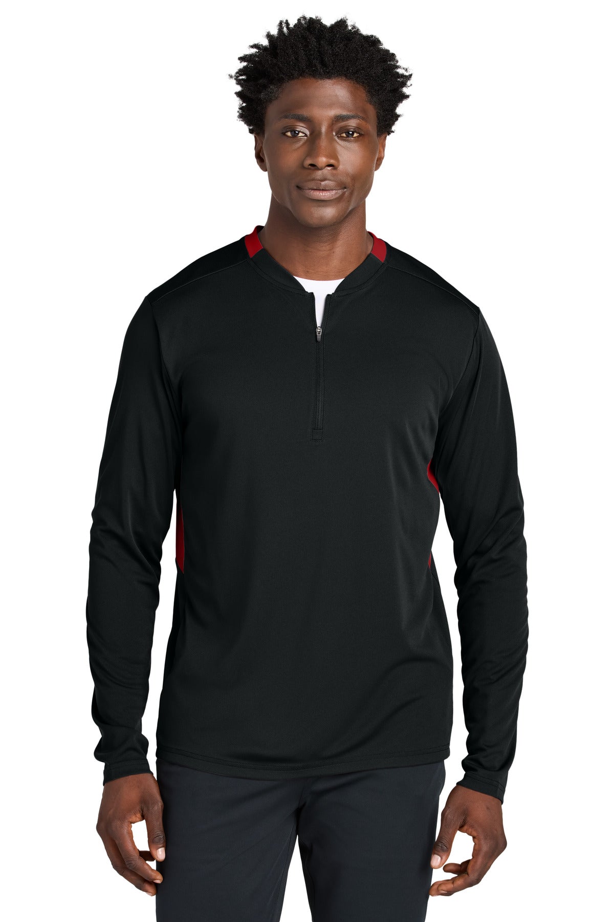 Custom logo Sport-Tek® Club 1/4-Zip Pullover ST443 in Black/ Deep Red