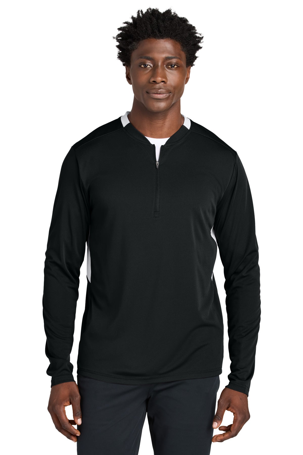 Custom logo Sport-Tek® Club 1/4-Zip Pullover ST443 in Black/ White