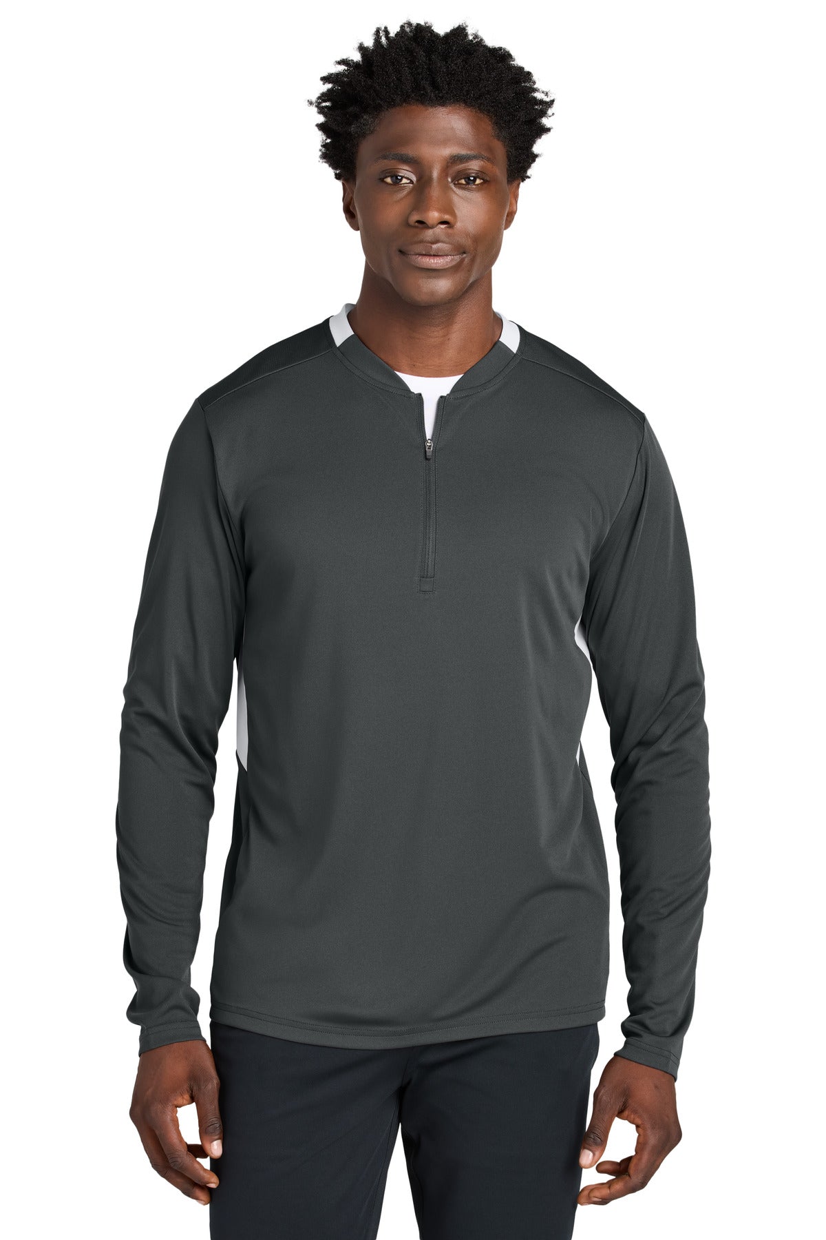 Custom logo Sport-Tek® Club 1/4-Zip Pullover ST443 in Iron Grey/ White