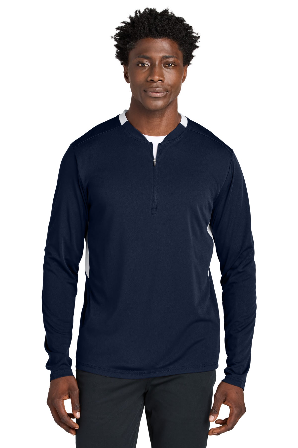 Custom logo Sport-Tek® Club 1/4-Zip Pullover ST443 in True Navy/ White